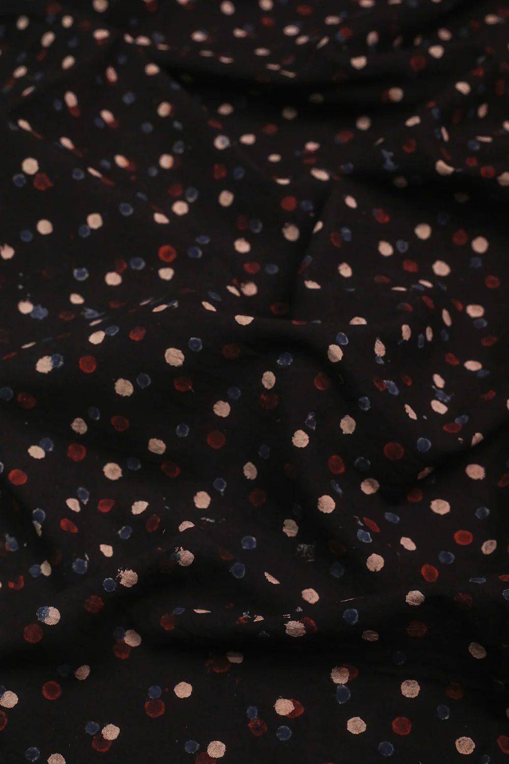 Multi Dots on Black Black Ajrak Cotton Fabric - Image 3