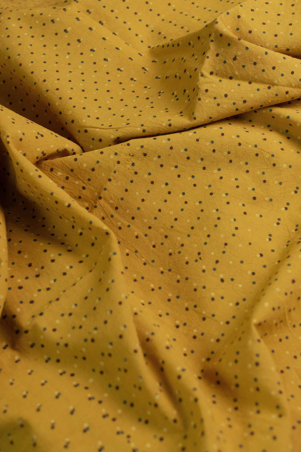 Tiny Dots on Yellow Ajrak Cotton Fabric - Image 2