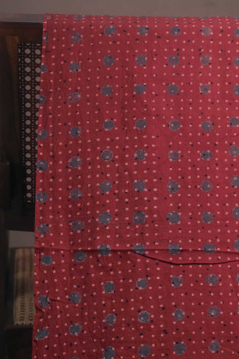 Dotted on Maroon Ajrak Cotton Fabric - Image 2