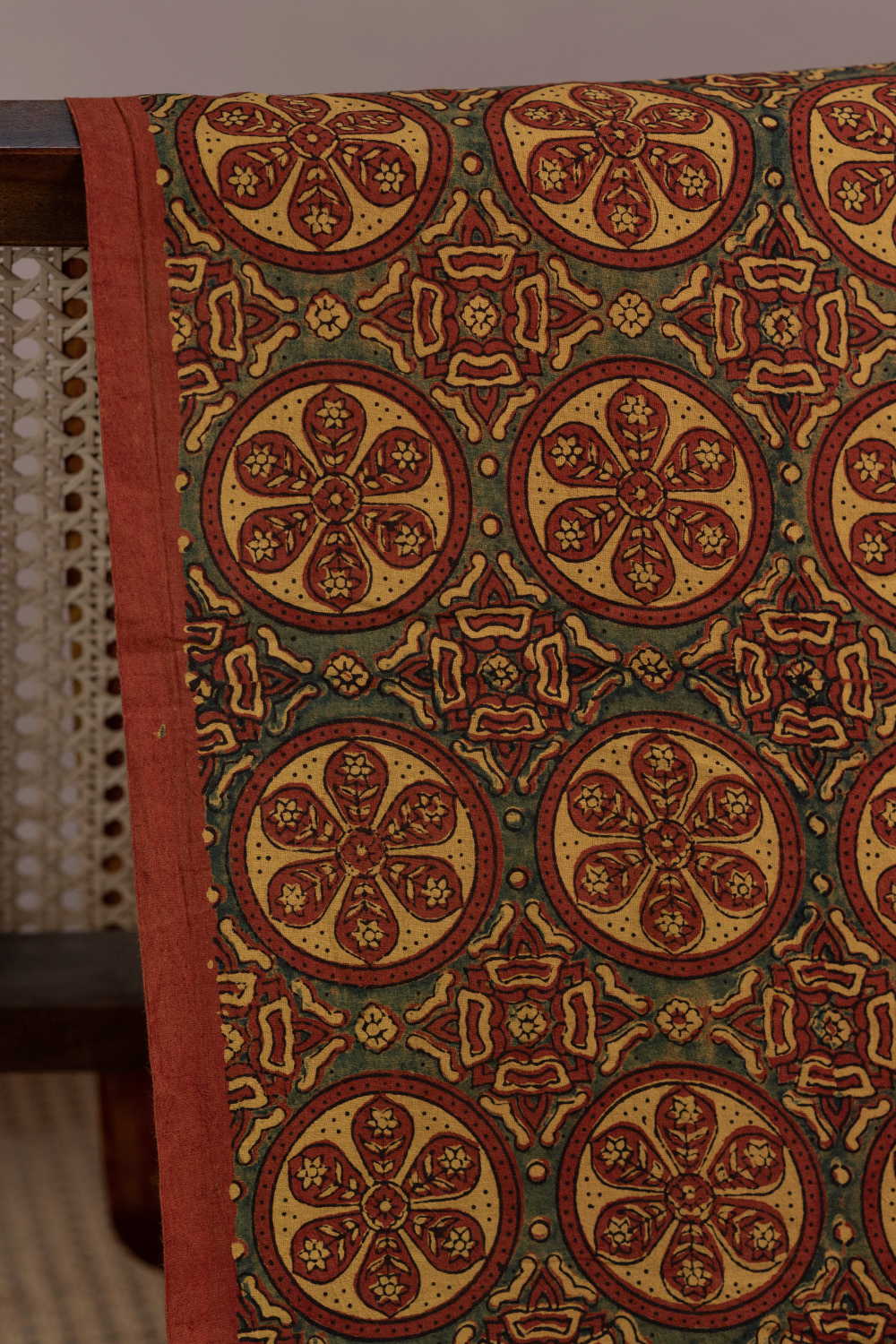 Maroon Patterned Ajrak Cotton Fabric - Image 3