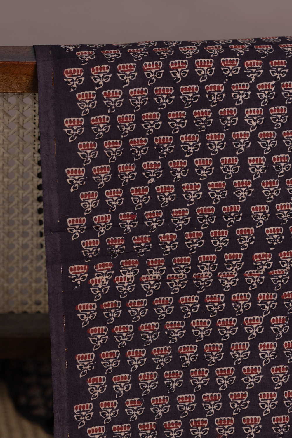 Maroon Florets on Brown Ajrak Cotton Fabric