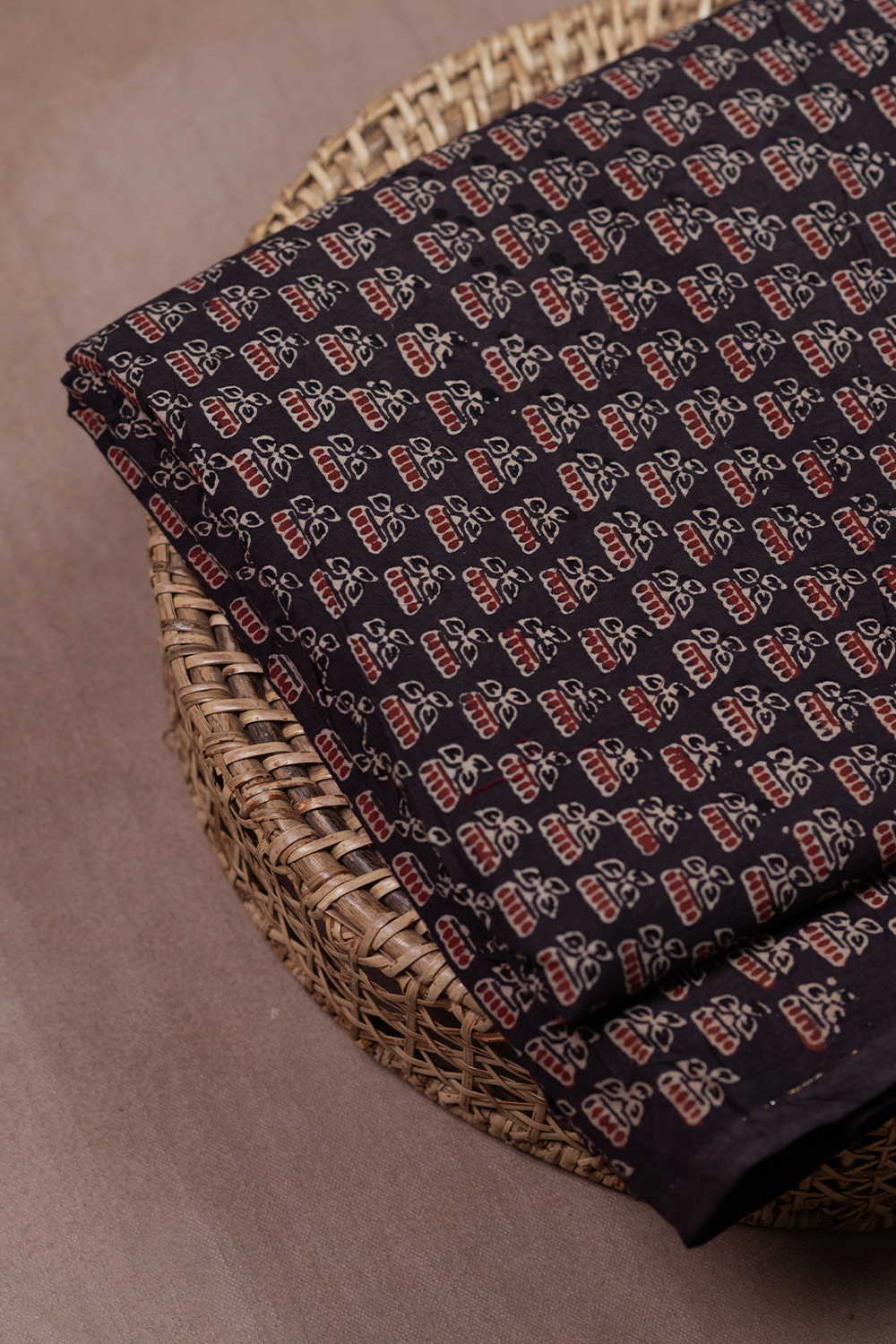 Maroon Florets on Brown Ajrak Cotton Fabric - Image 2
