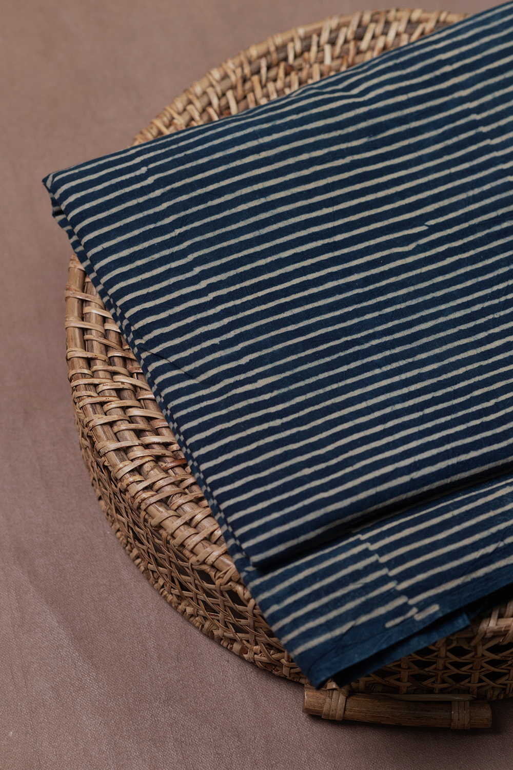 Indigo with Stripe Ajrak Cotton Fabric - Image 2