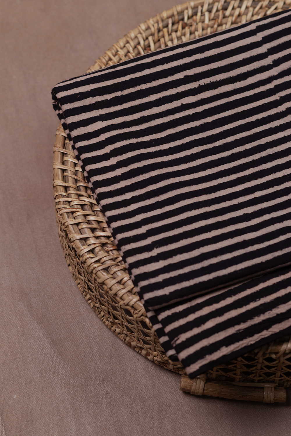 Lines on Black Ajrak Cotton Fabric - Image 2