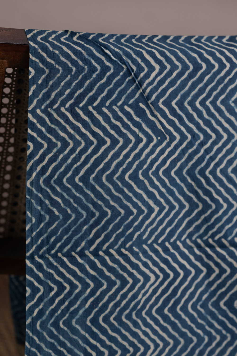Indigo with Chevron Ajrak Cotton Fabric