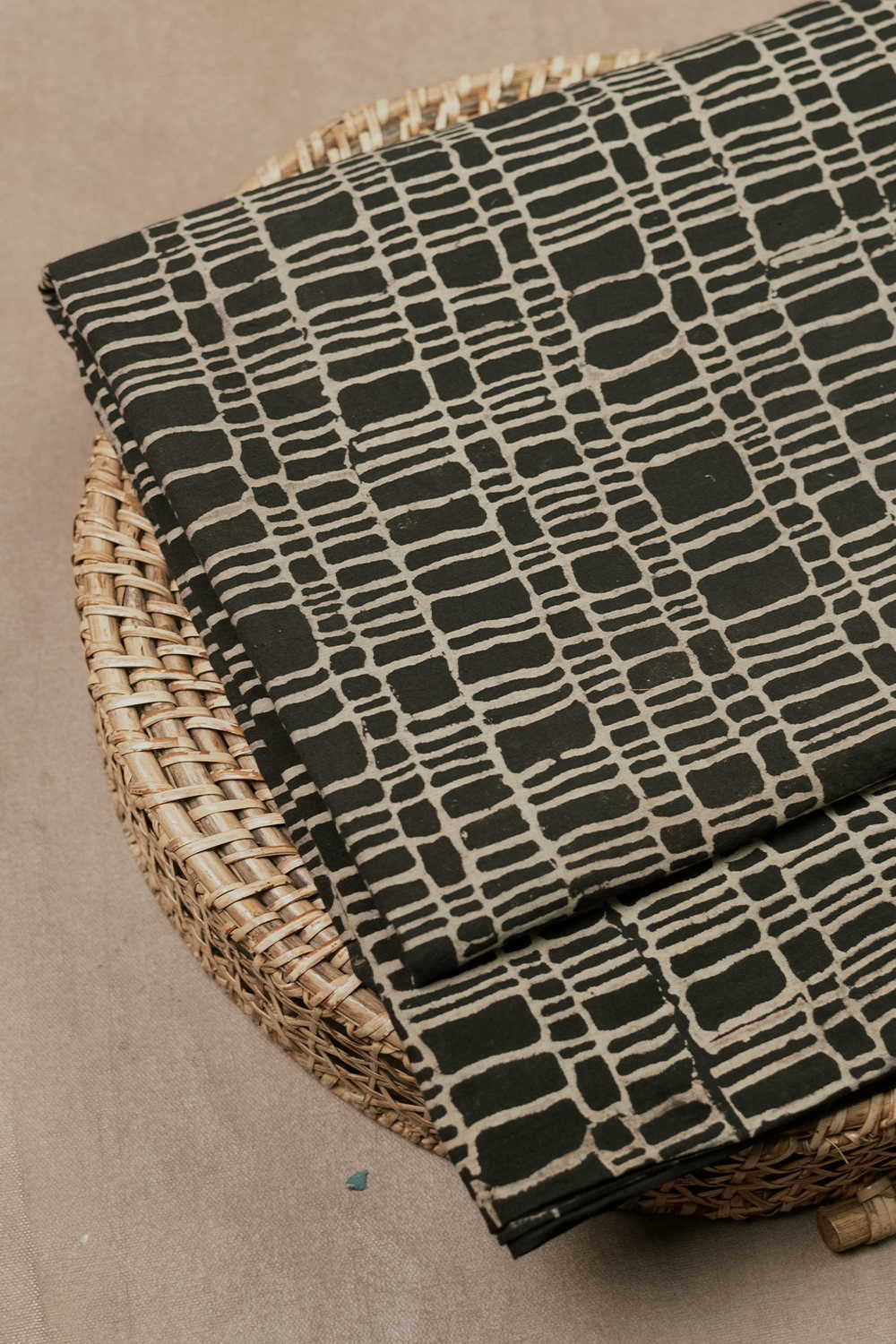 Sable Black Ajrak Cotton Fabric