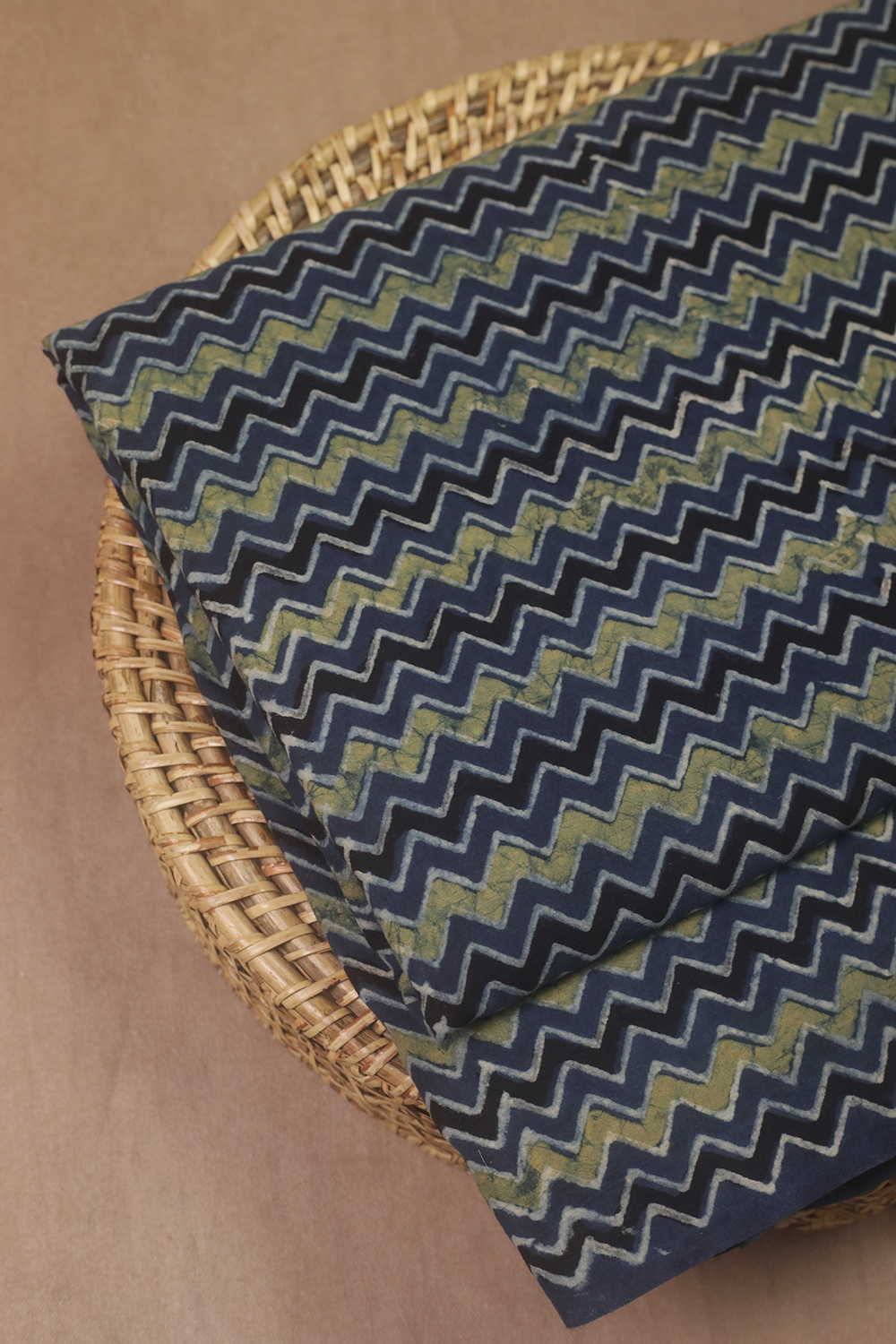 Zig Zag Patterns on Indigo Ajrak Cotton Fabric