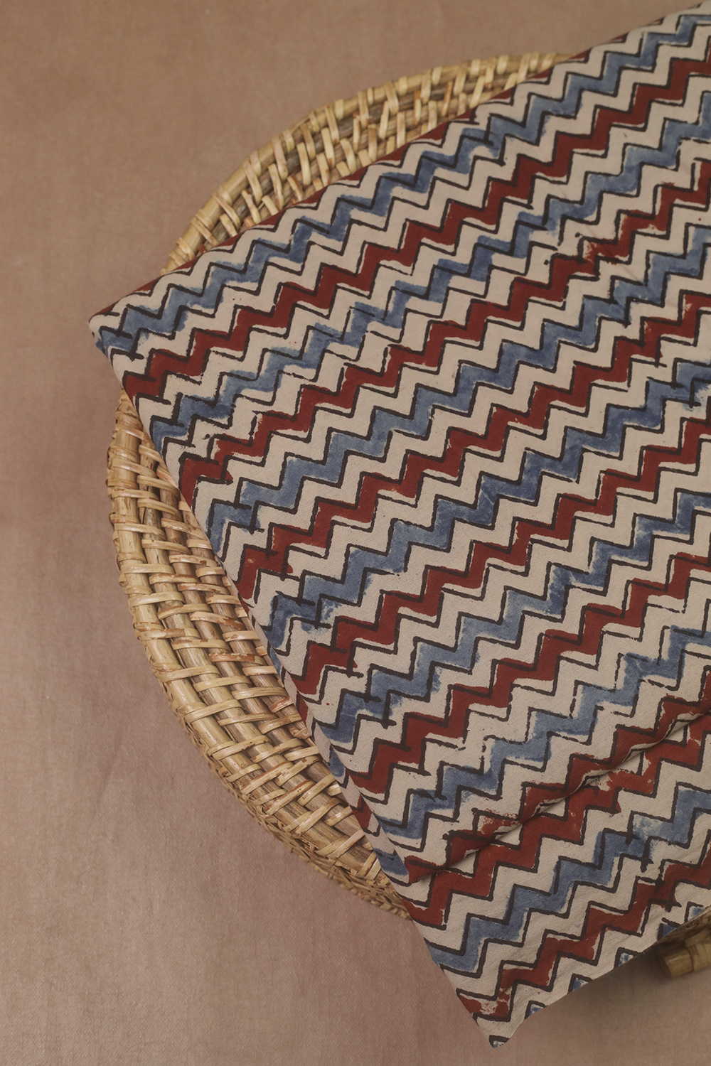 Zig Zag Patterns on Cream Ajrak Cotton Fabric