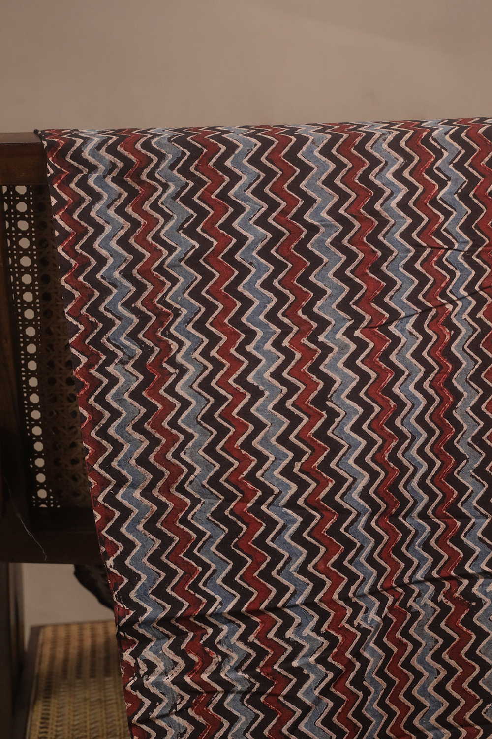 Zig Zag Lines on Black Ajrak Cotton Fabric - Image 3