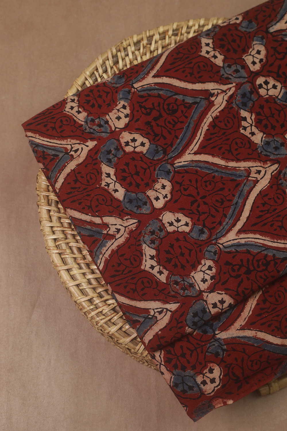Patterned Maroon Ajrak Cotton Fabric