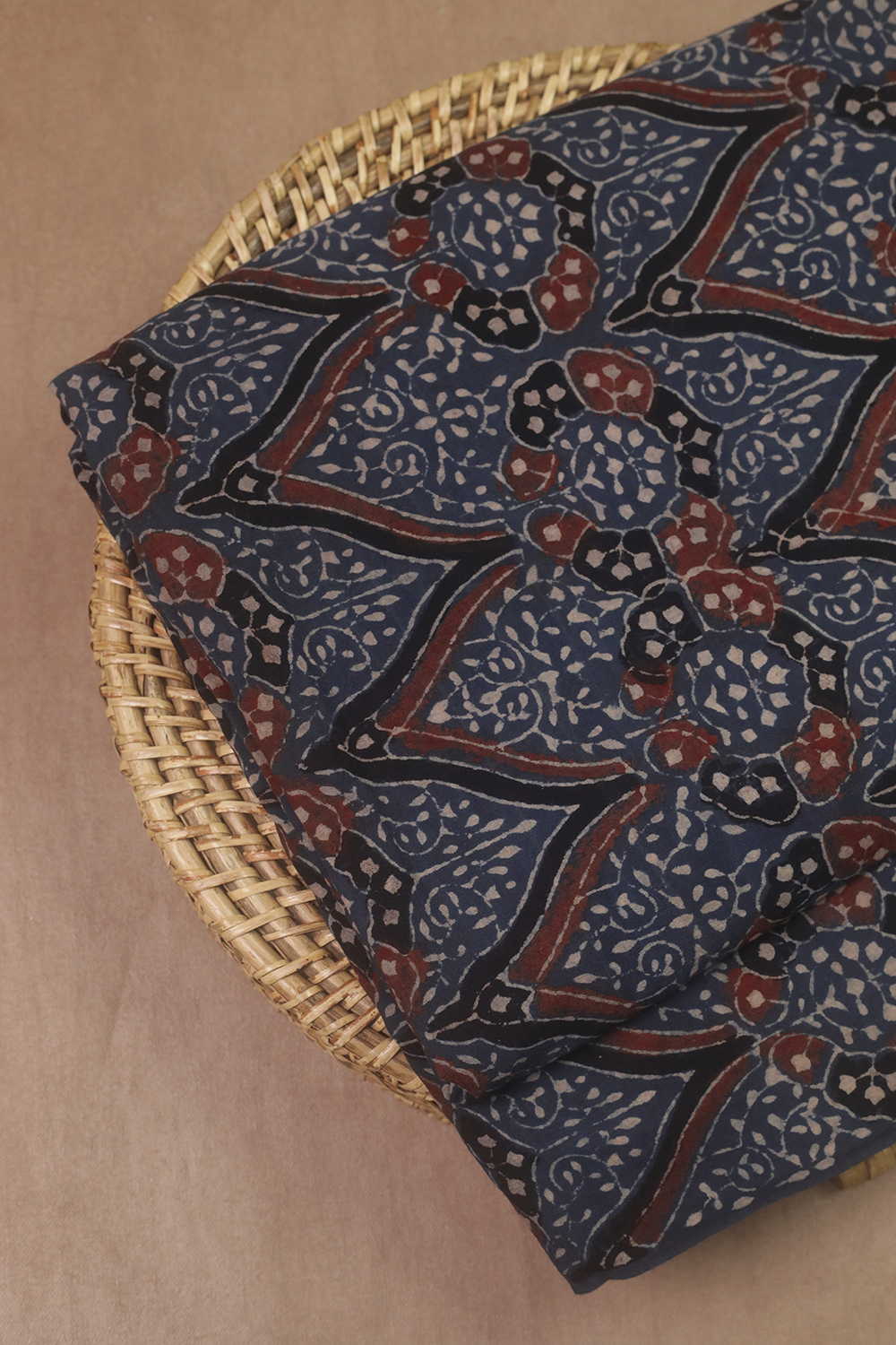 Floral Patterned Indigo Ajrak Cotton Fabric - Image 2