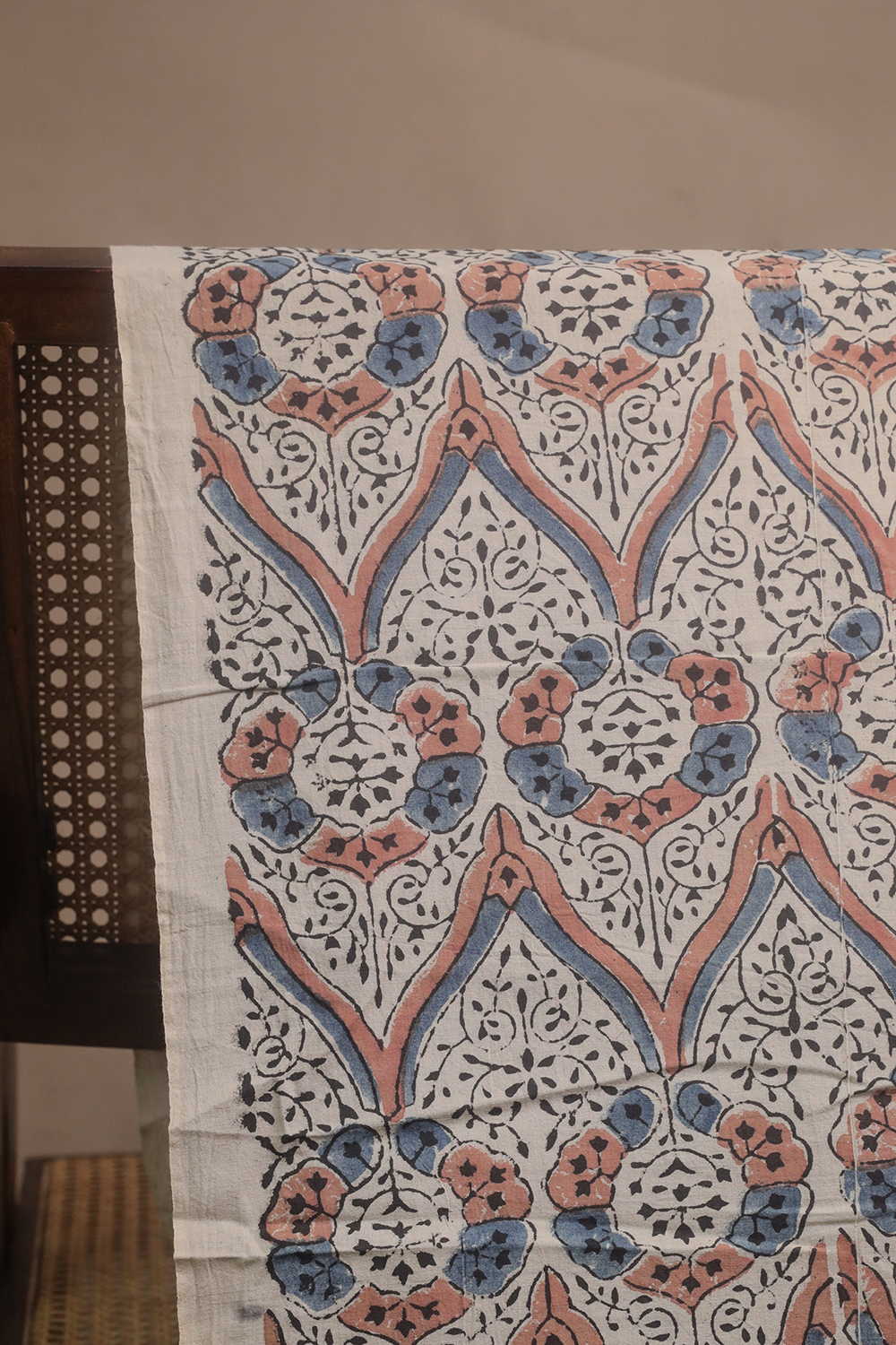 Patterns on Cream Ajrak Cotton Fabric - Image 2