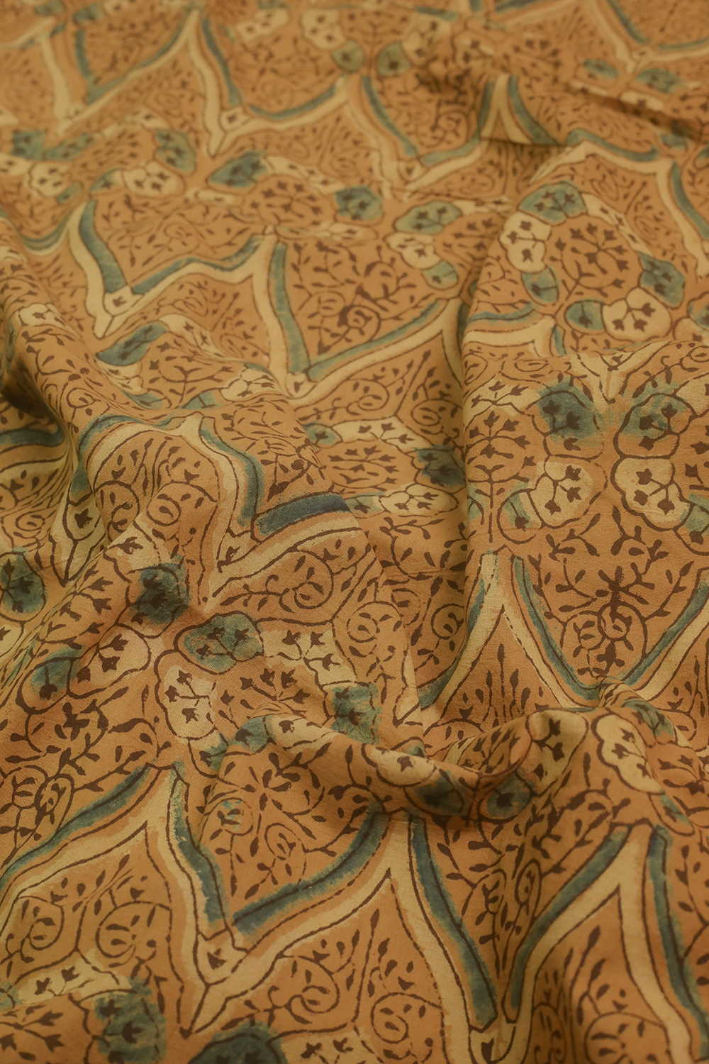 Yellow with Green Patterned Ajrak Cotton Fabric - Image 3