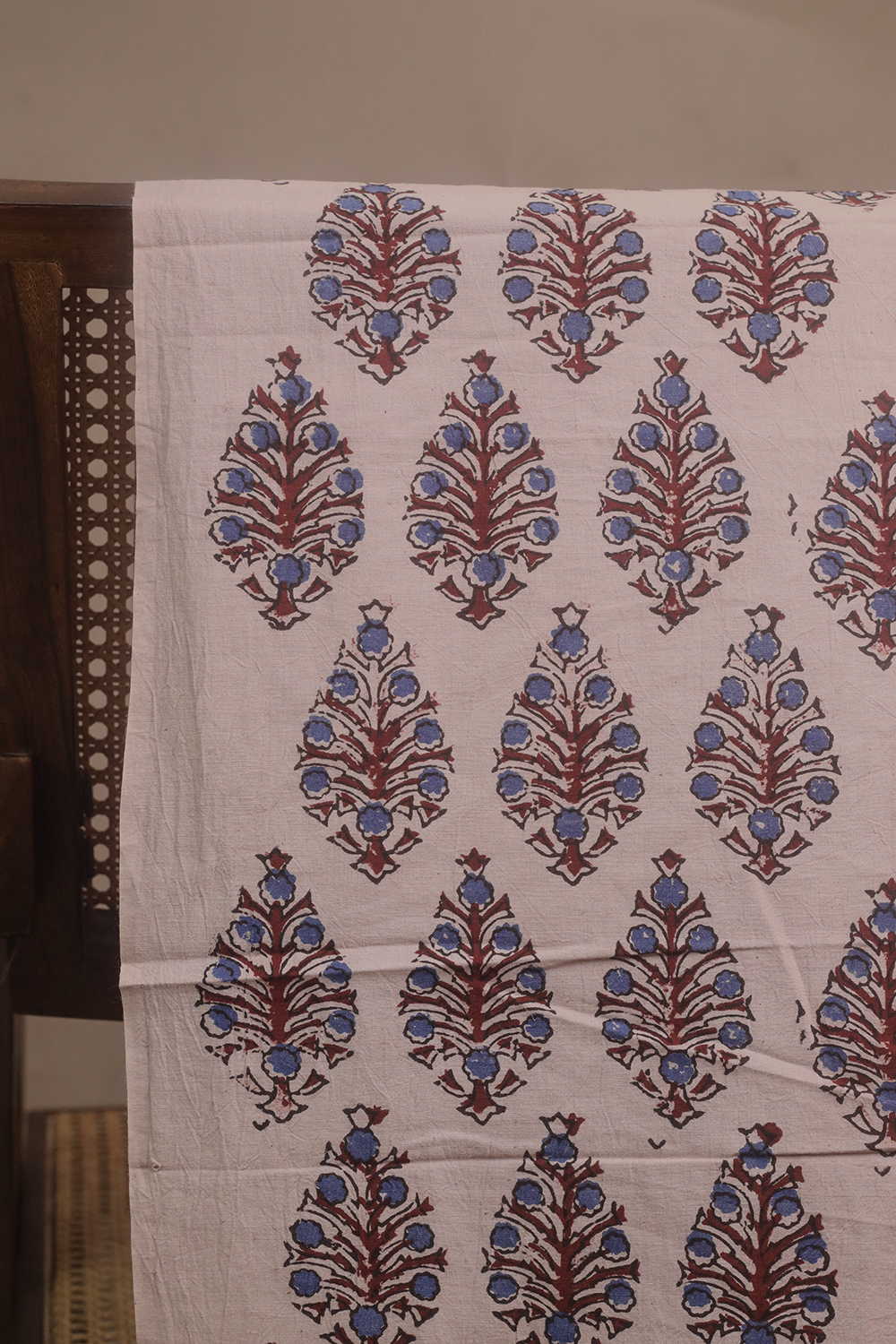 Leafy Design on Cream Ajrak Cotton Fabric - Image 2