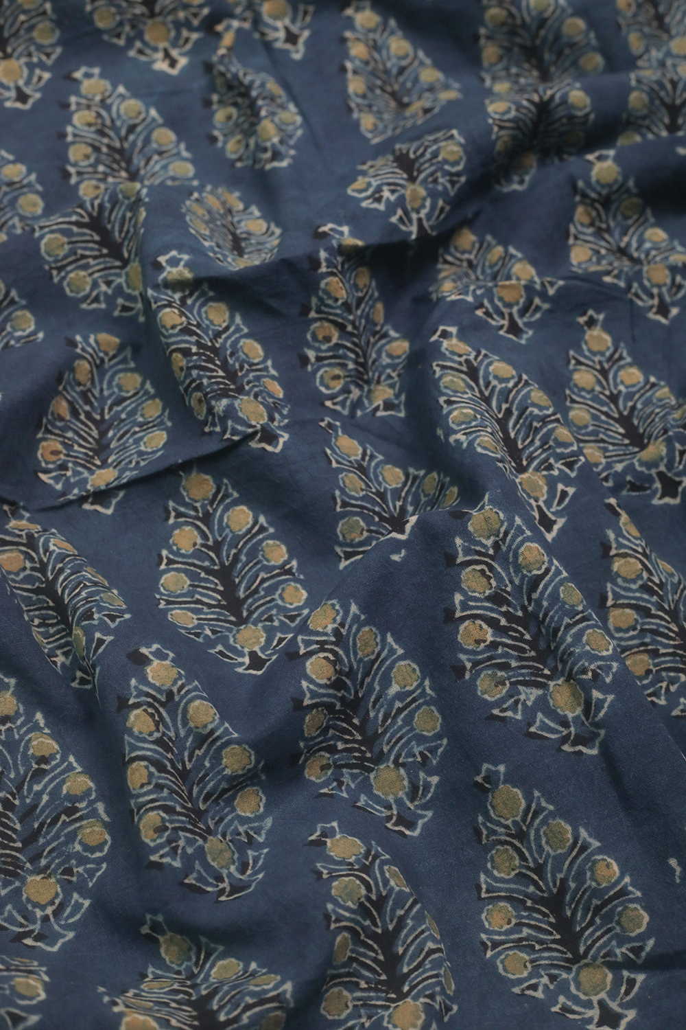 Leafy Patterns on Indigo Ajrak Cotton Fabric - Image 3