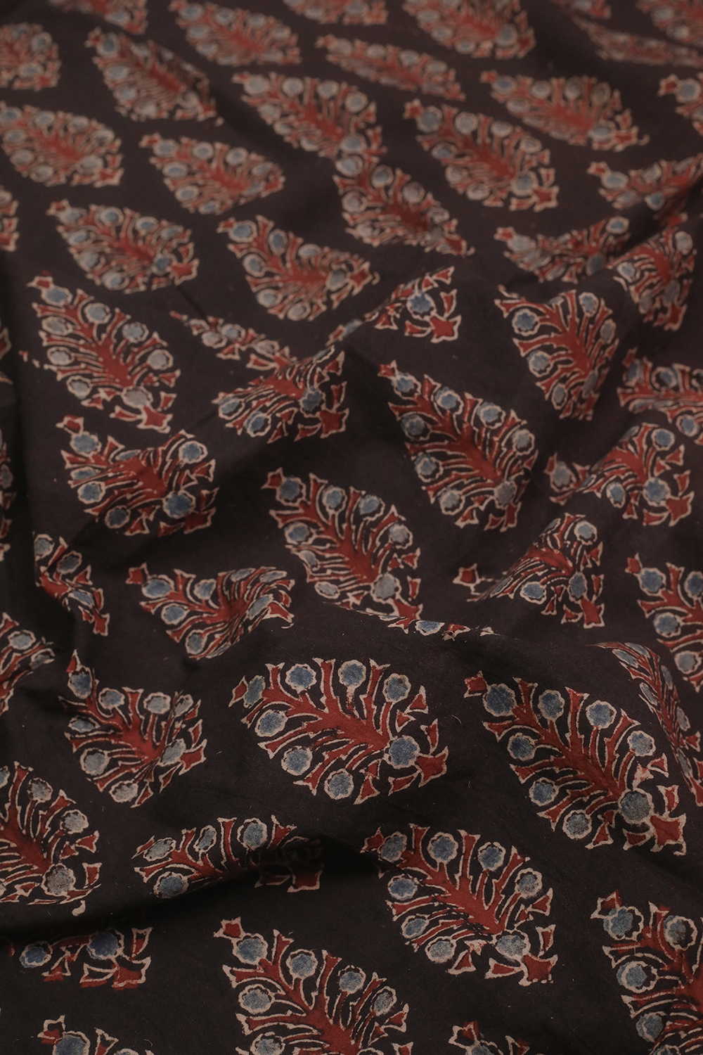 Black with leaf Ajrak Cotton Fabric - Image 3