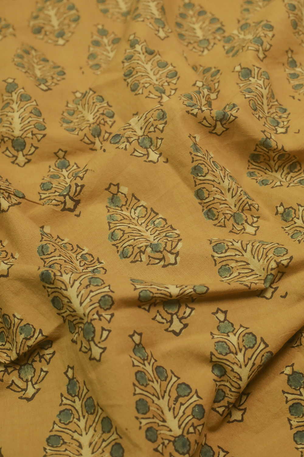 Leaf Design on Yellow Ajrak Cotton Fabric - Image 2