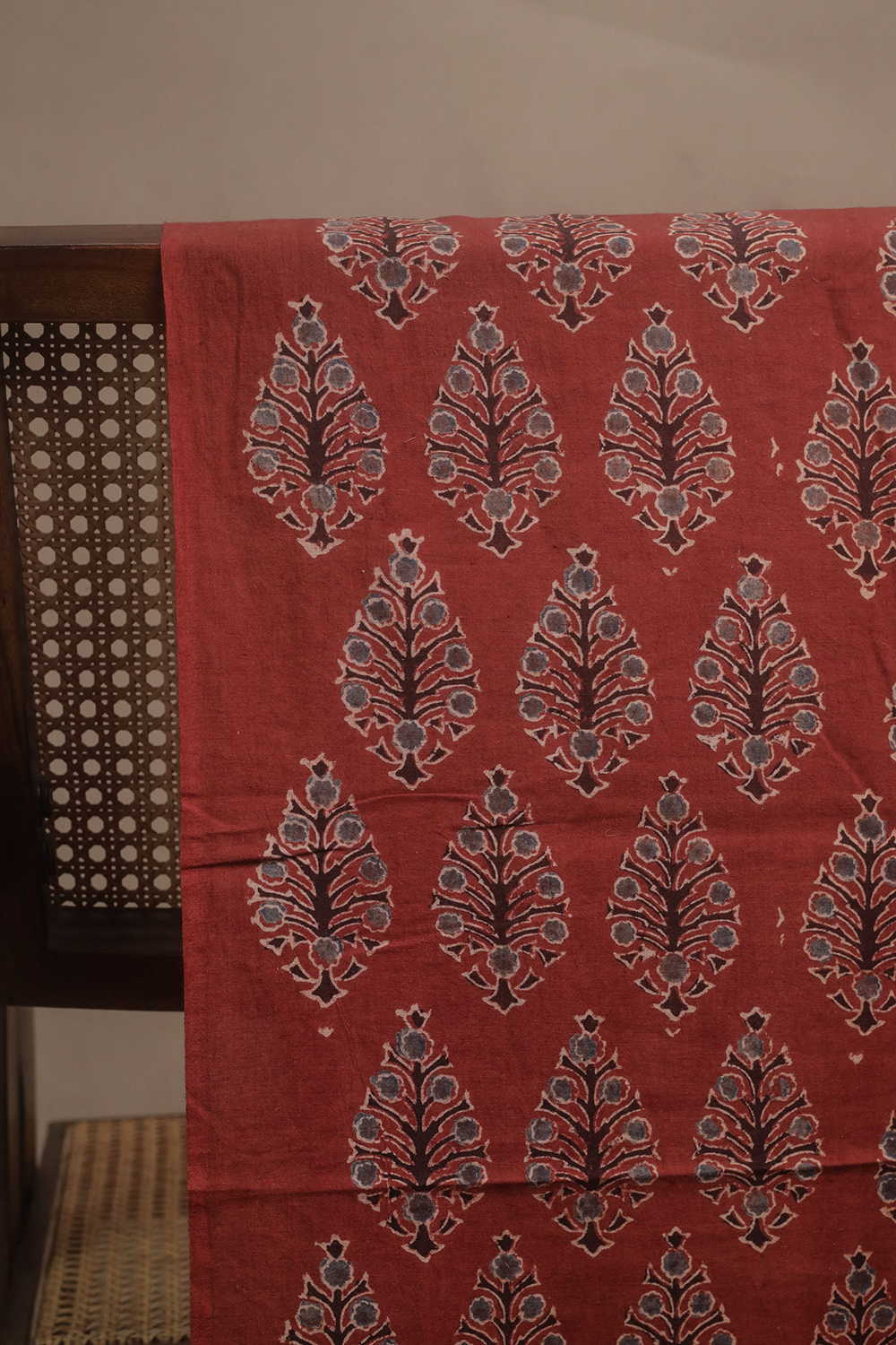 Maroon with Leafy Pattern Ajrak Cotton Fabric - Image 3