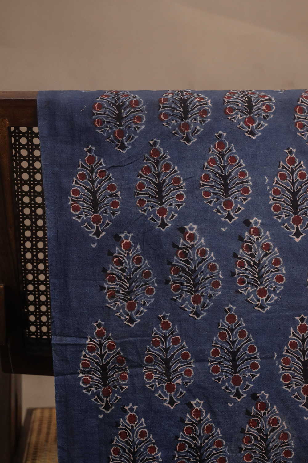 Leafs on Indigo Ajrak Cotton Fabric - Image 3