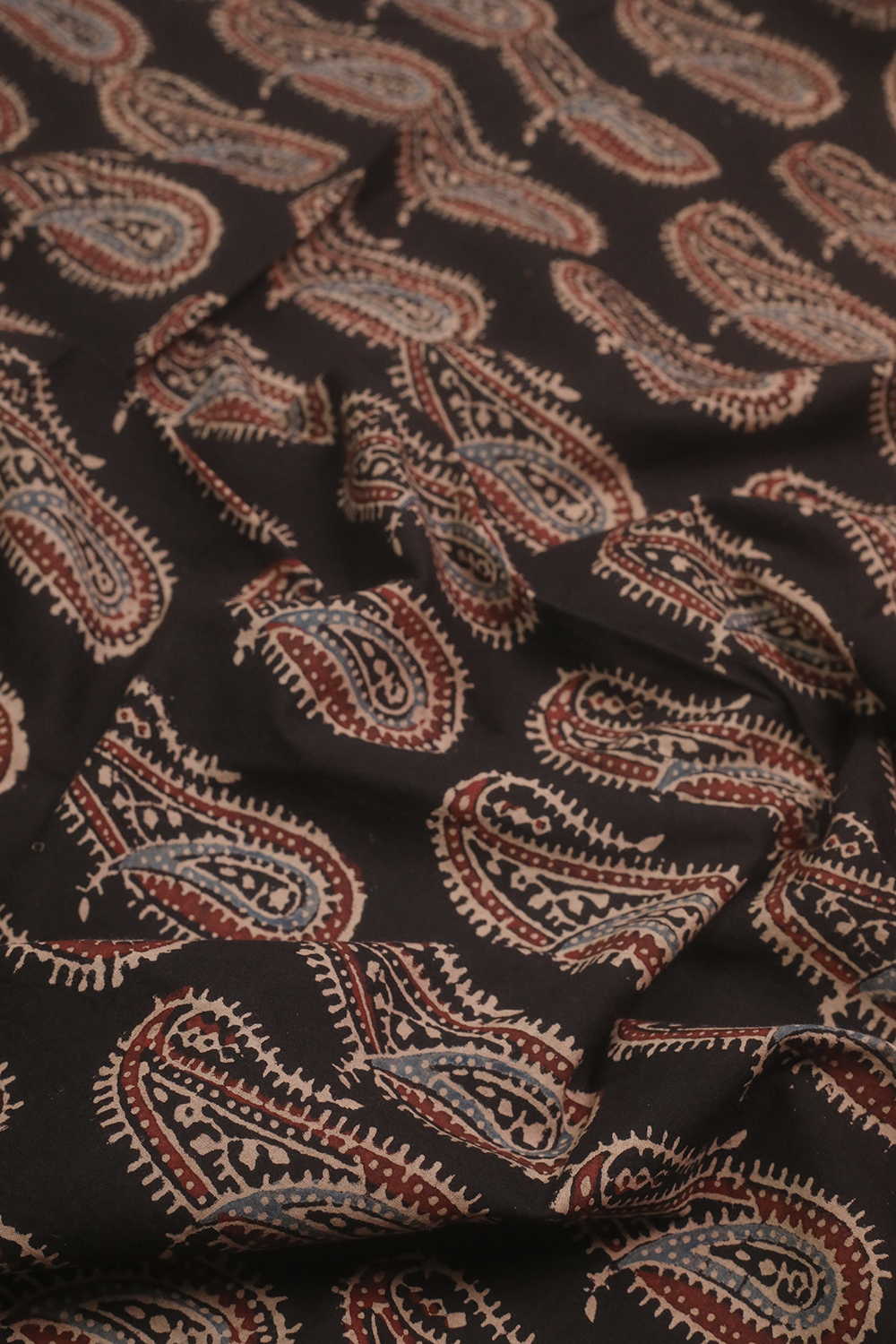 Paisley on Black Ajrak Cotton Fabric - Image 3