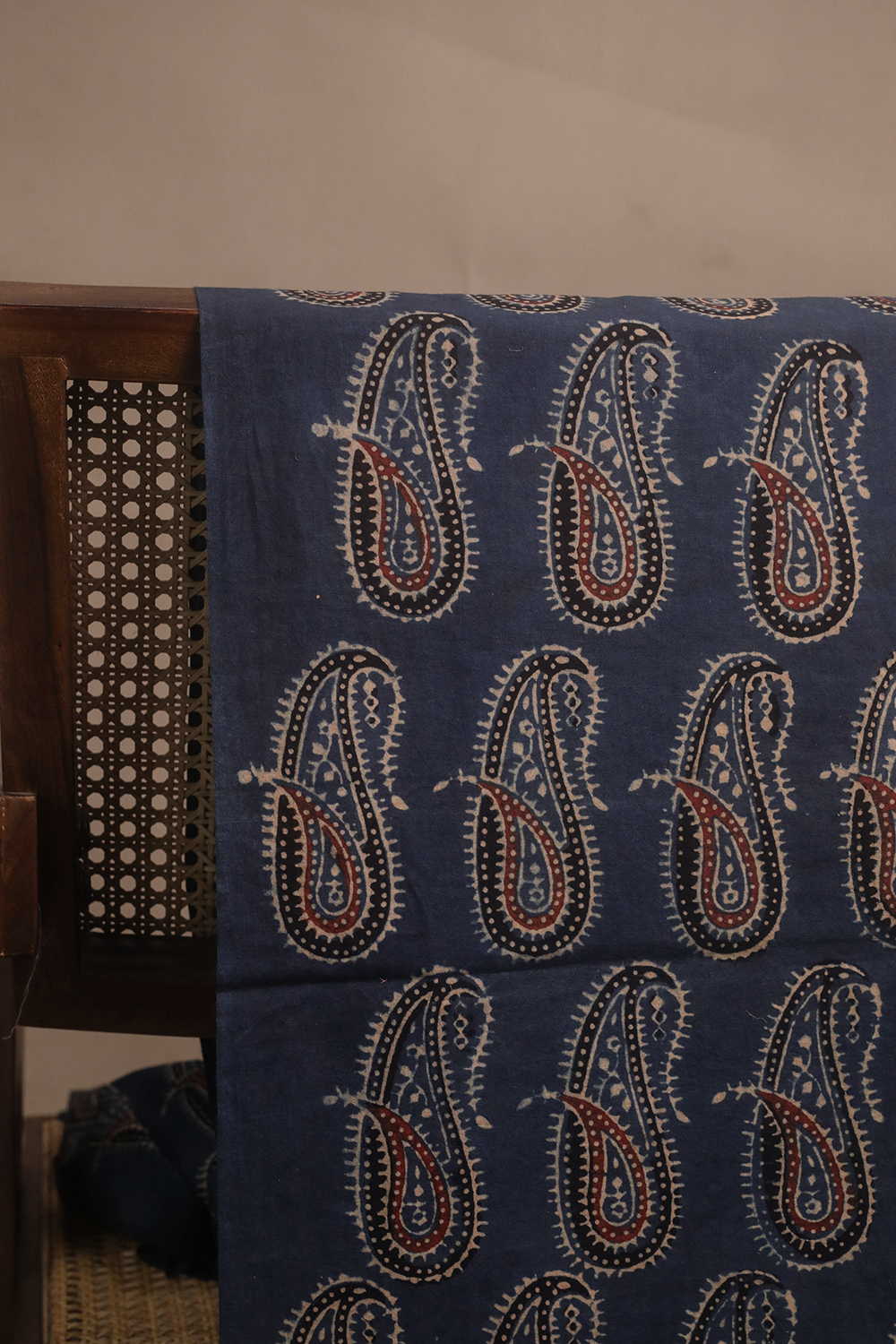 Paisley on Indigo Ajrak Cotton Fabric - Image 2