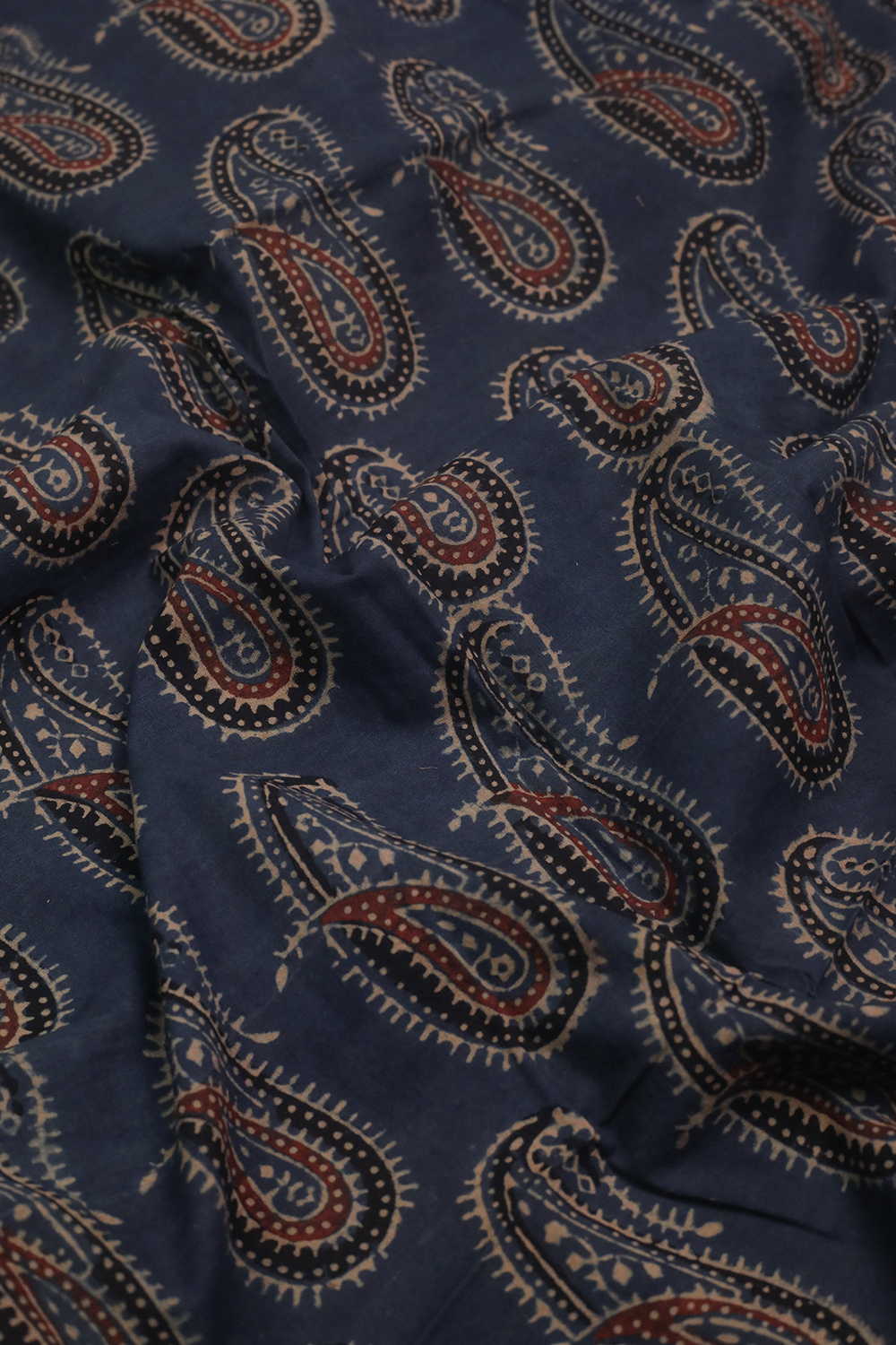 Paisley on Indigo Ajrak Cotton Fabric - Image 3