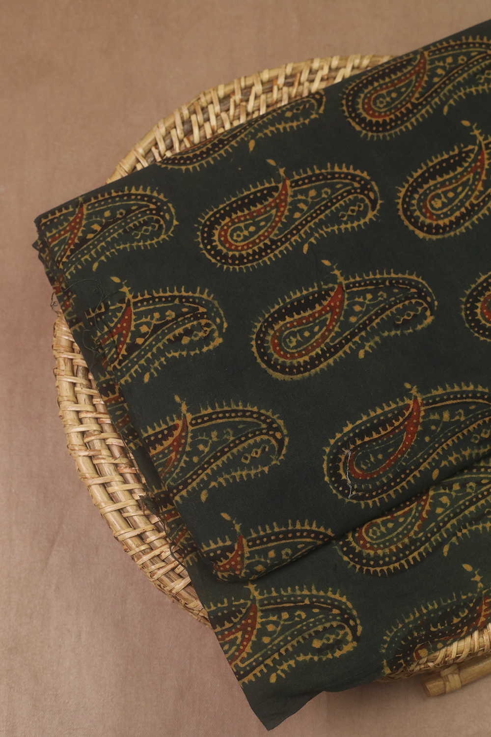 Dark Green Ajrak Cotton Fabric