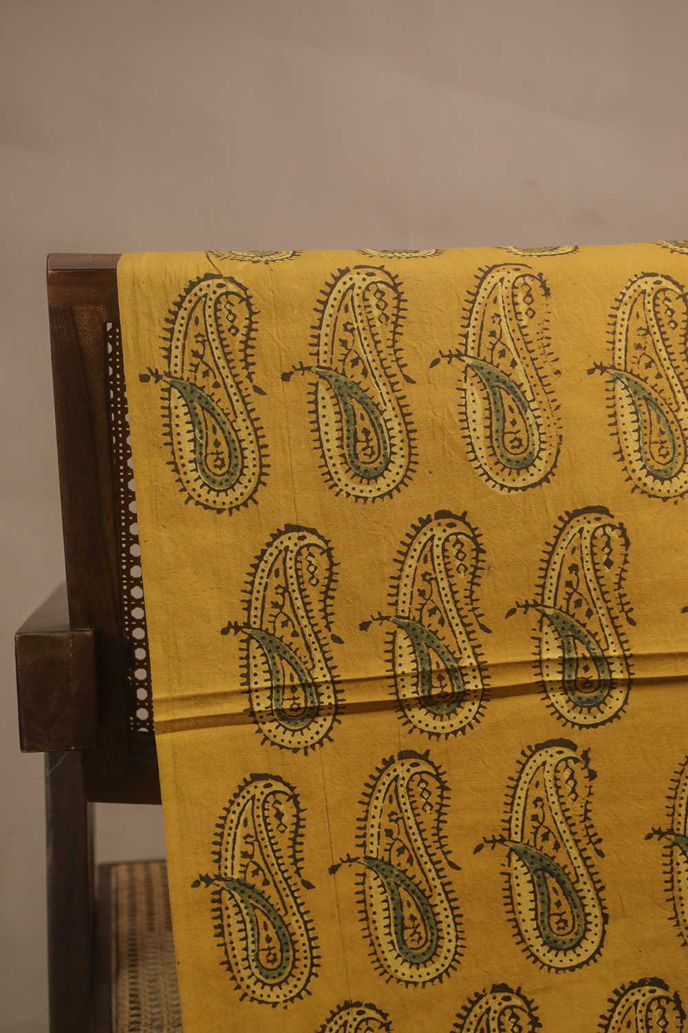 Yellow with Paisley Ajrak Cotton Fabric - Image 3