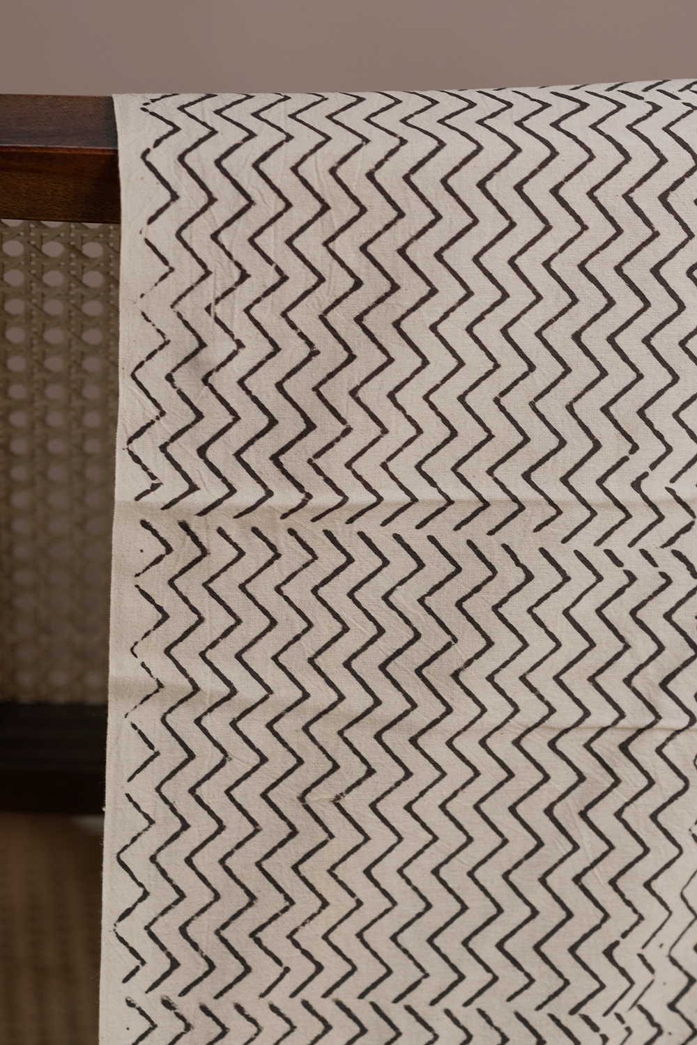 Cream with Chevron Ajrak Cotton Fabric - Image 3