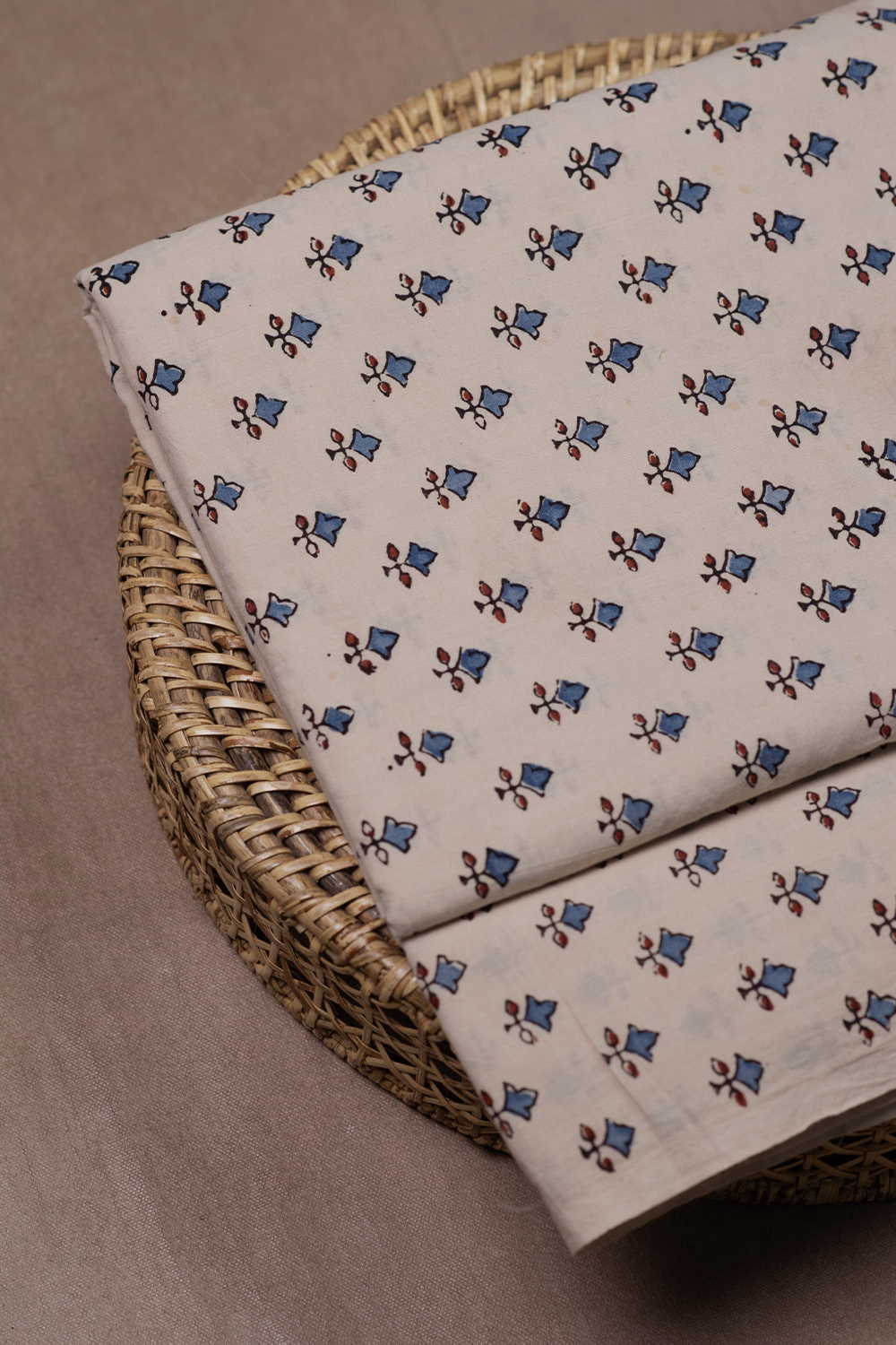 Indigo Motifs on Cream Ajrak Cotton Fabric