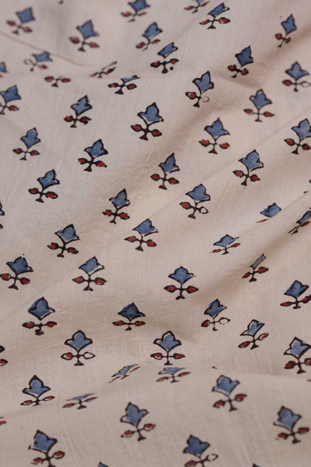 Indigo Motifs on Cream Ajrak Cotton Fabric - Image 3