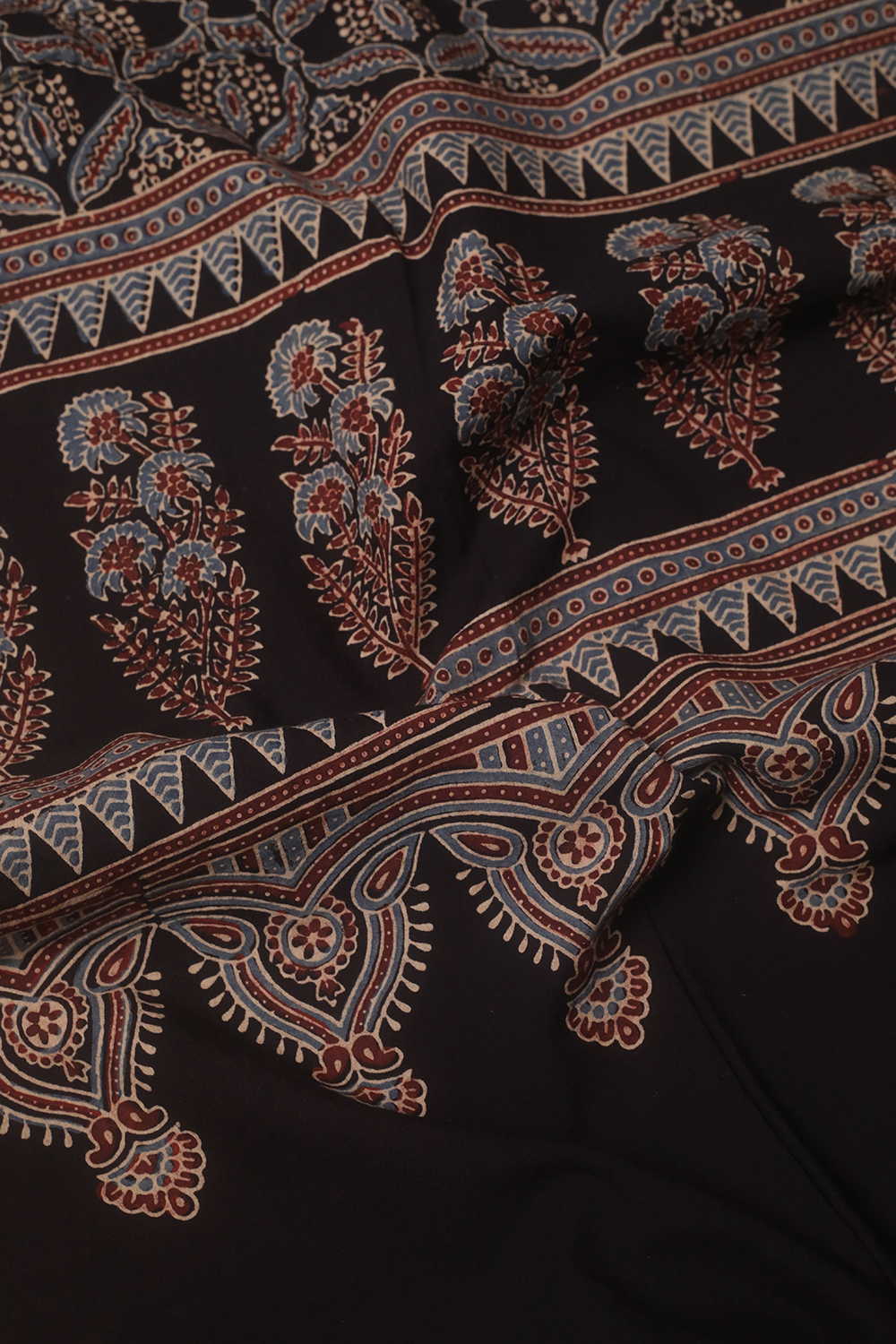 Black - Intericate Pattern Ajrak Cotton Stole - Image 2