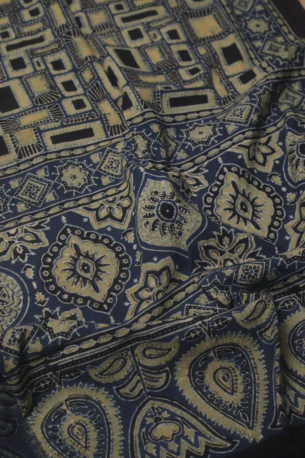 Green with Indigo Ajrak Cotton Stole - Image 2