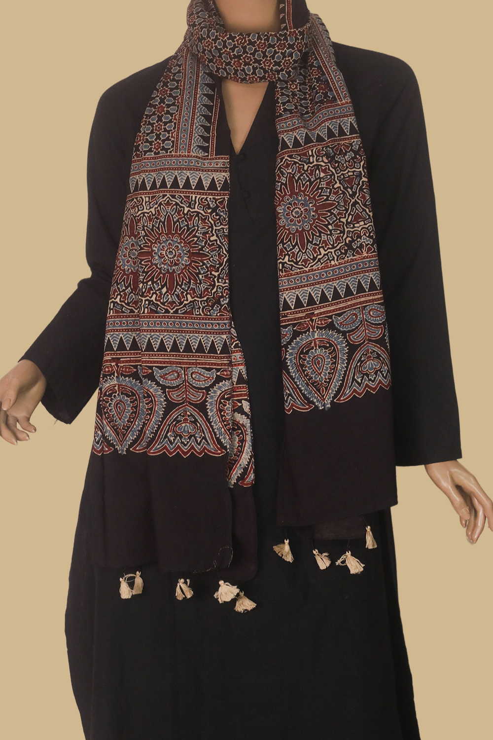 Dense Pattern Ajrak Cotton Stole - Image 3