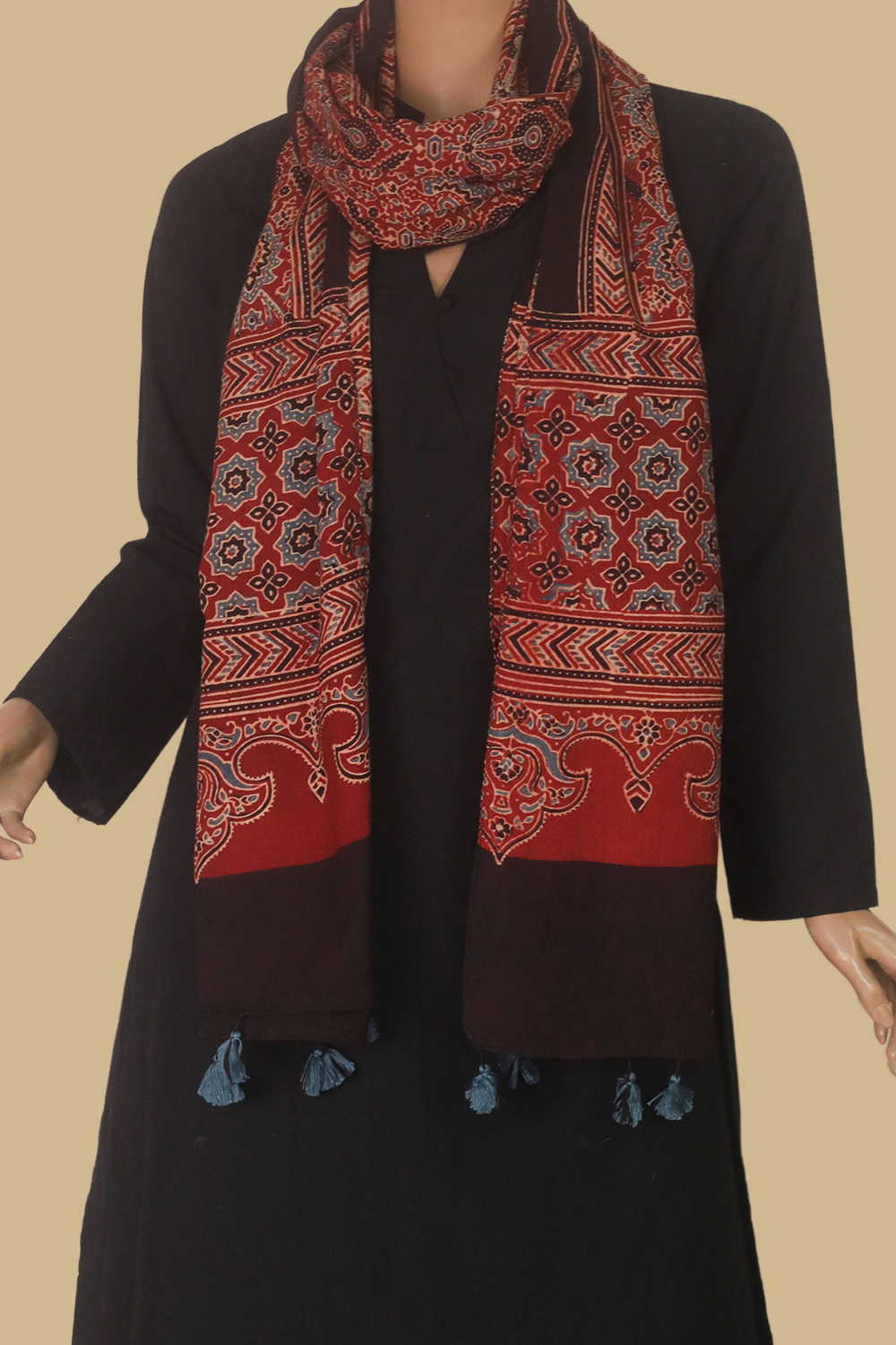Maroon Ajrak Cotton Stole