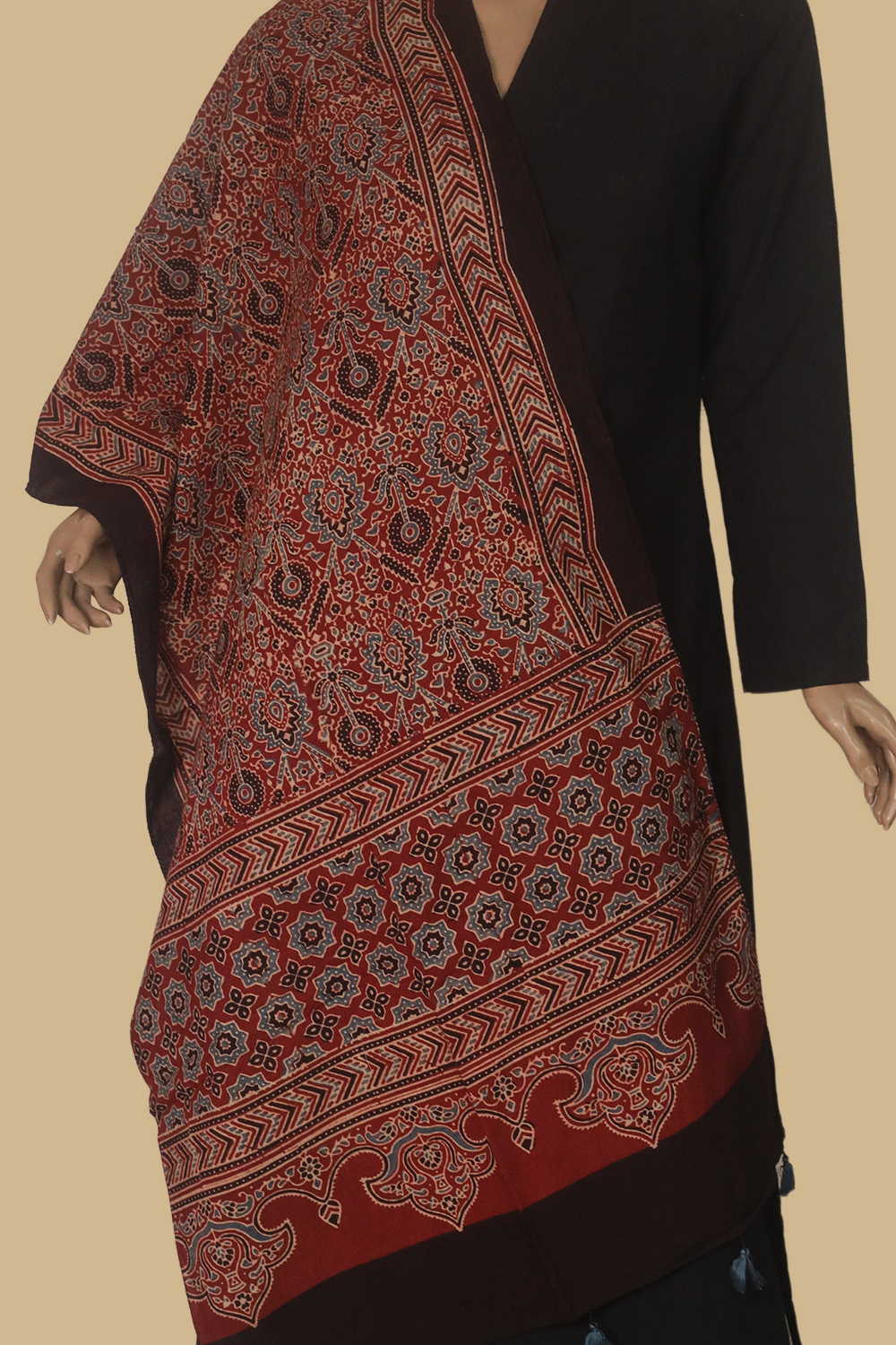 Maroon Ajrak Cotton Stole - Image 2
