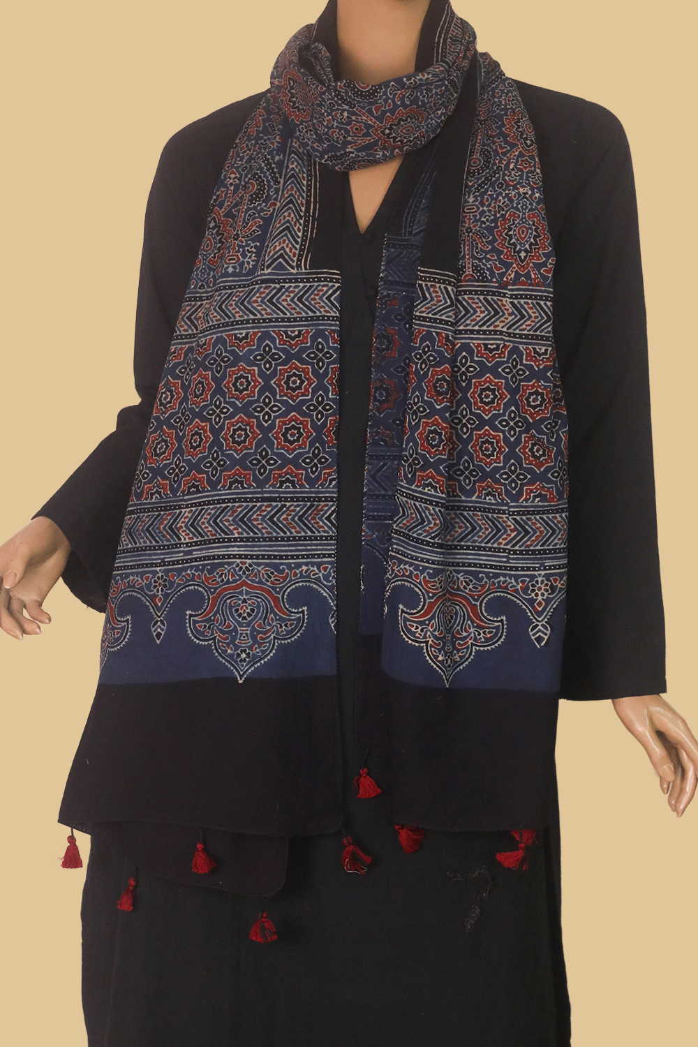 Maroon & Indigo Ajrak Cotton Stole