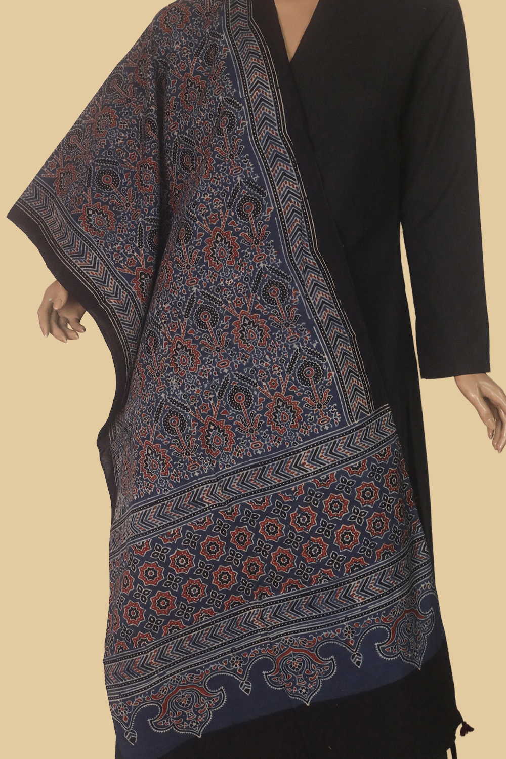 Maroon & Indigo Ajrak Cotton Stole - Image 2