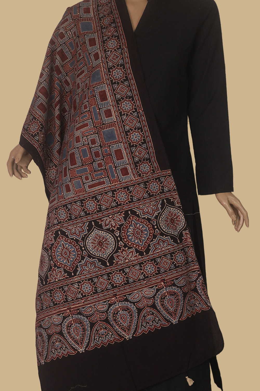 Black Ajrak Cotton Stole