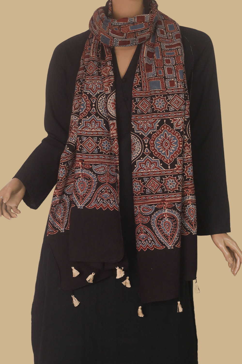 Black Ajrak Cotton Stole - Image 3