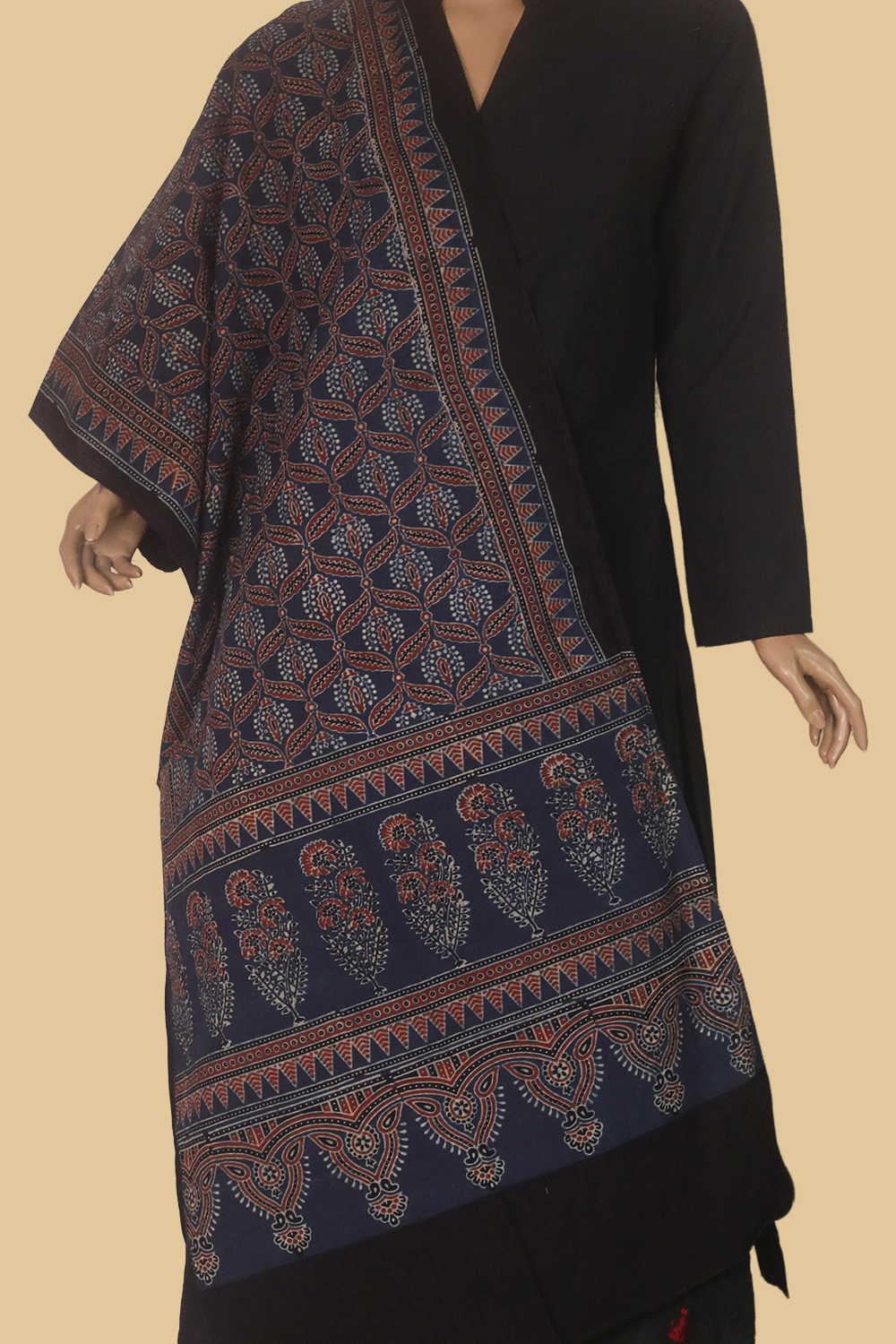 Indigo Leafy Veins Ajrak Cotton Stole