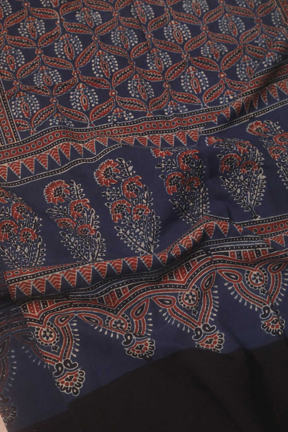 Indigo Leafy Veins Ajrak Cotton Stole - Image 2