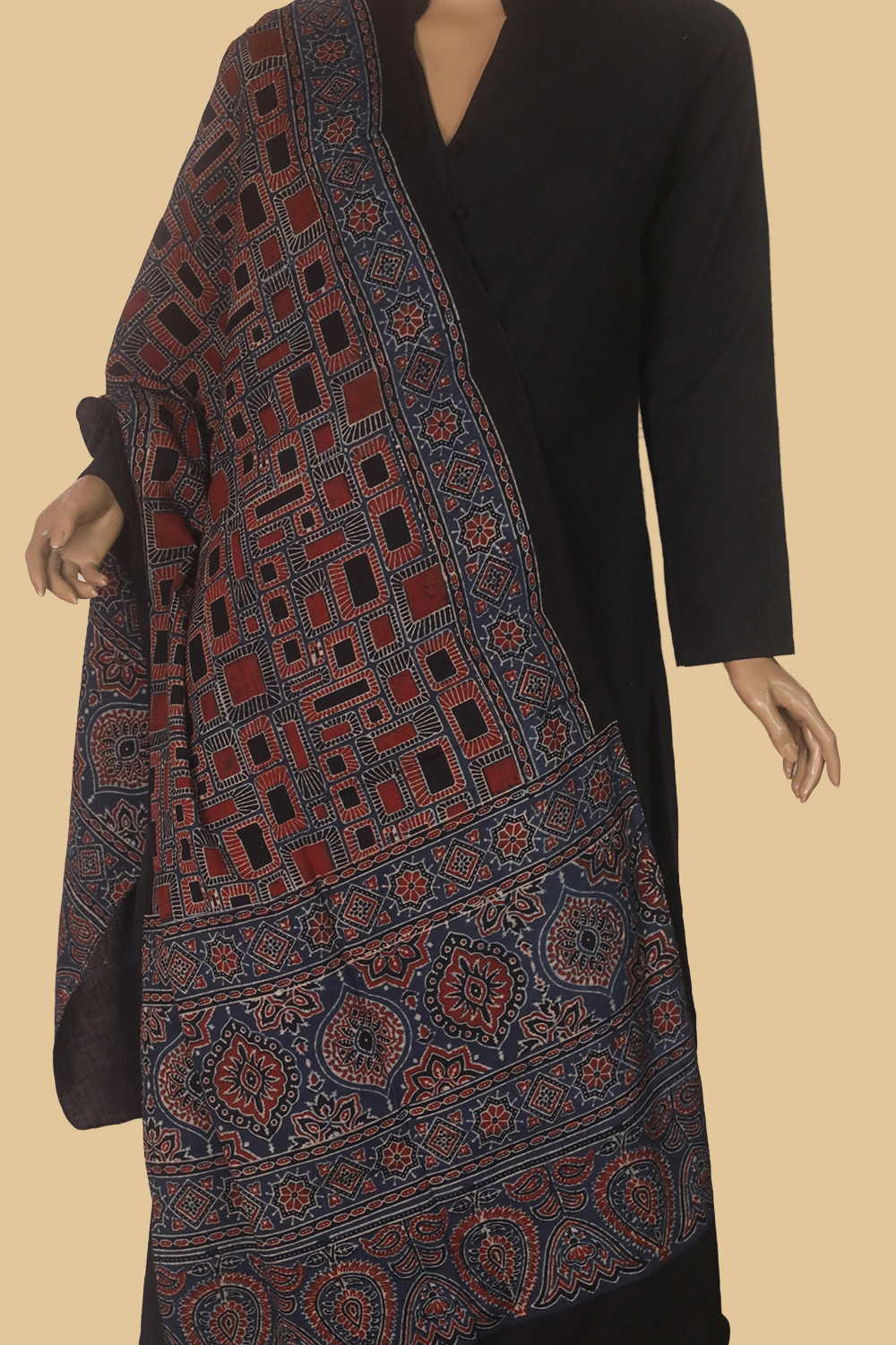 Indigo Ajrak Cotton Stole - Image 2