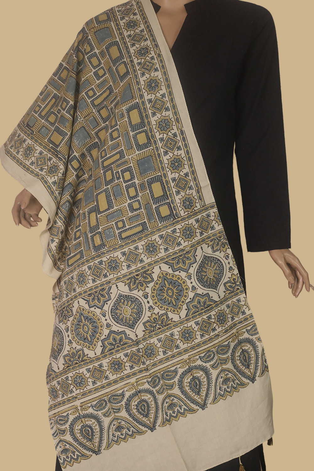 Cream - Mosaic Ajrak Cotton Stole