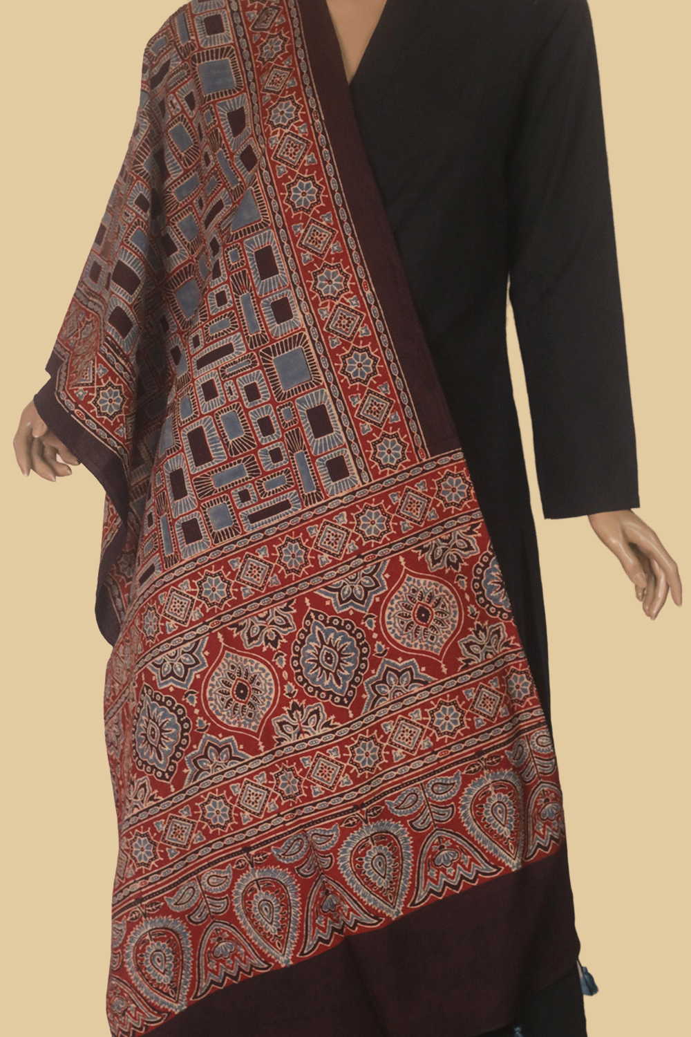 Geometric Pattern Ajrak Cotton Stole