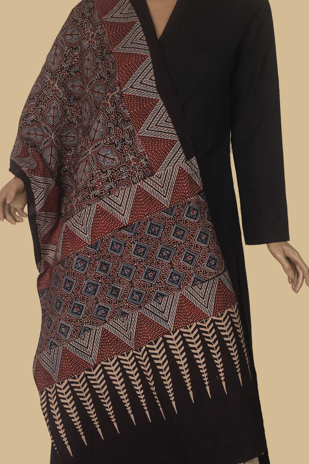 Black - Cluster Pattern Ajrak Cotton Stole - Image 2