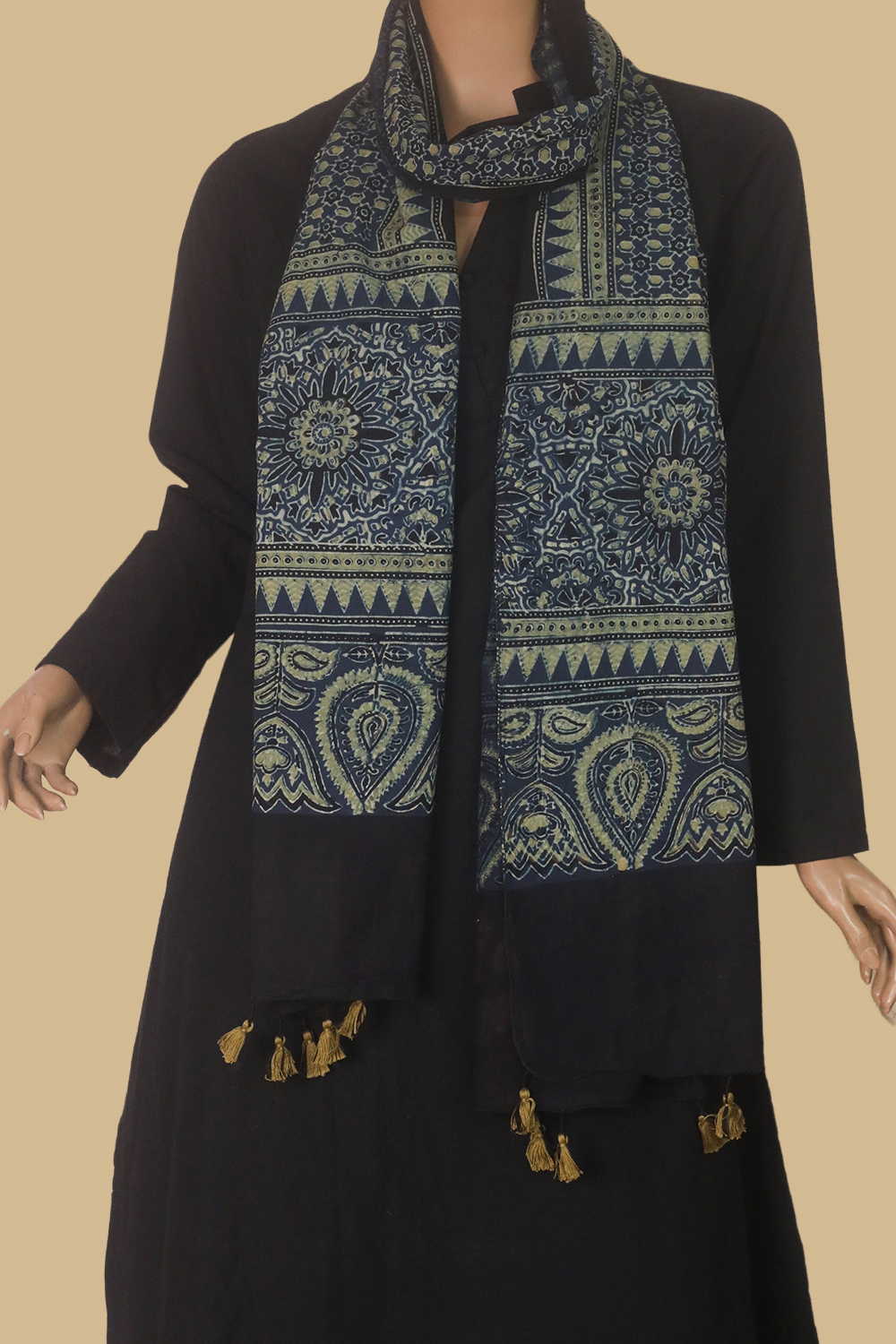 Black Bloom on Indigo Ajrak Cotton Stole