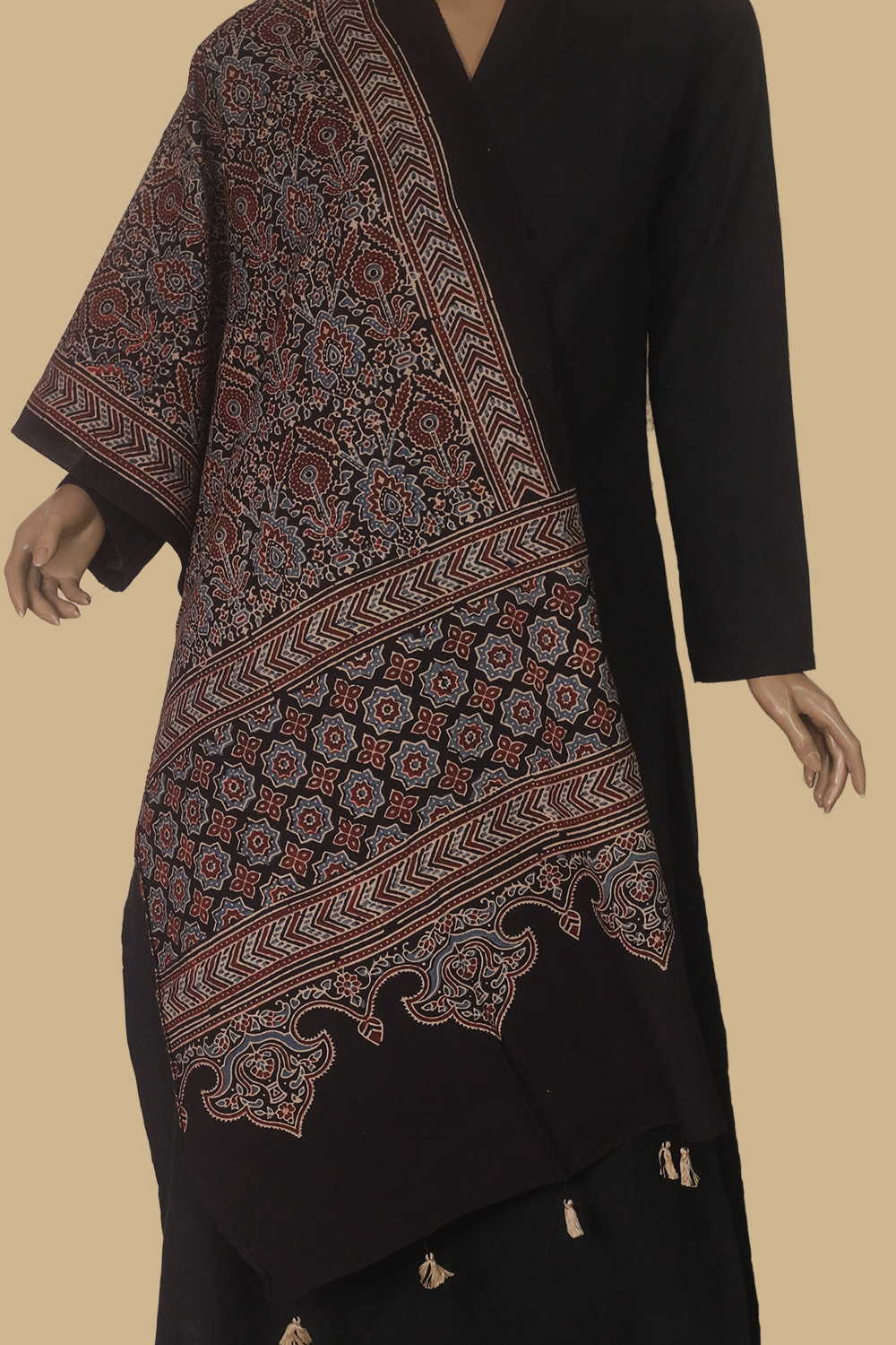 Black Shaded Ajrak Cotton Stole