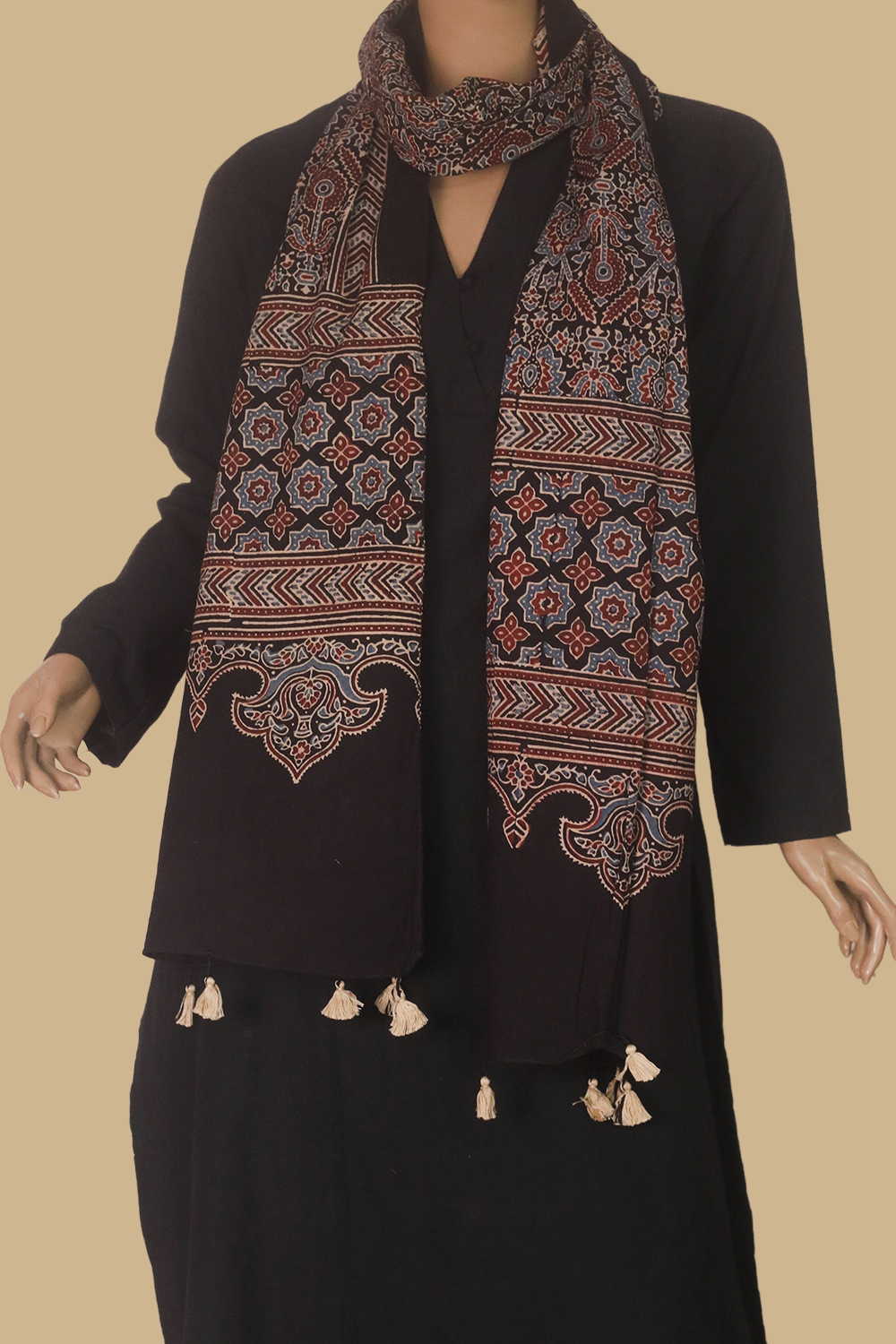 Black Shaded Ajrak Cotton Stole - Image 2
