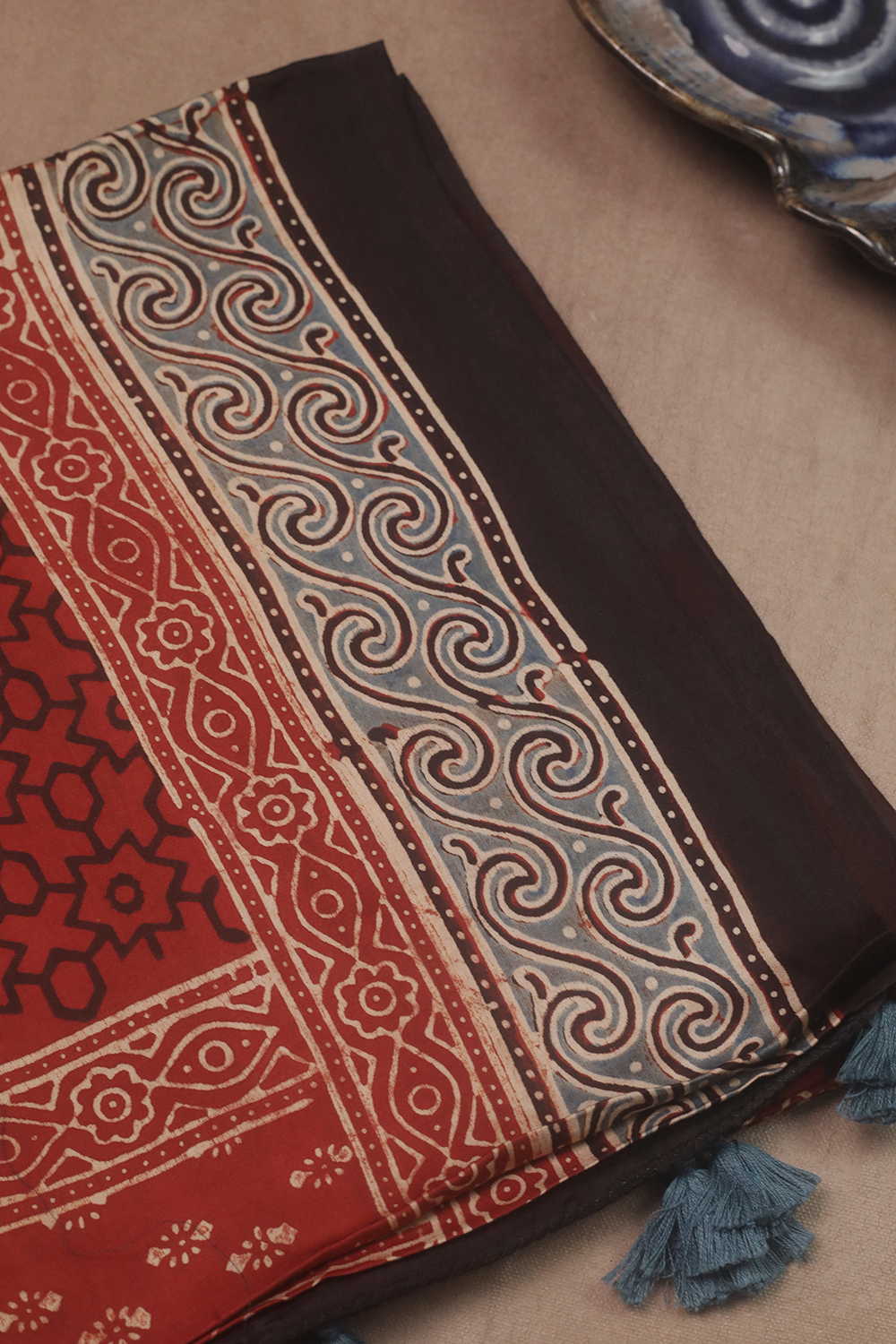 Motifs on Maroon Ajrak Modal Silk Kurta Fabric - Image 2
